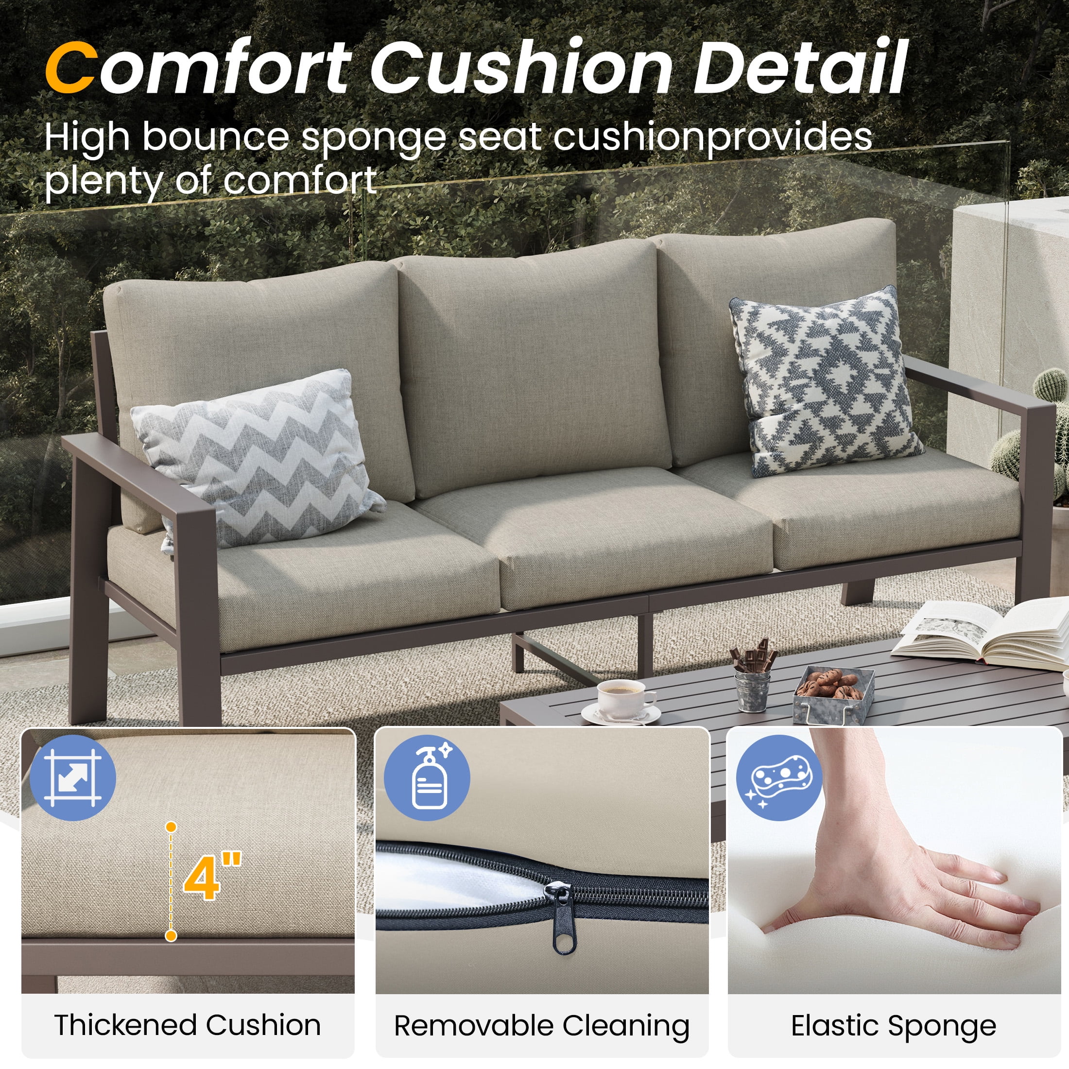 POTEBAN Aluminum Patio Furniture Set, Modern Metal Outdoor Sectional Sofa, Patio Conversation Sets with Side Table for Poolside, courtyard,Blue