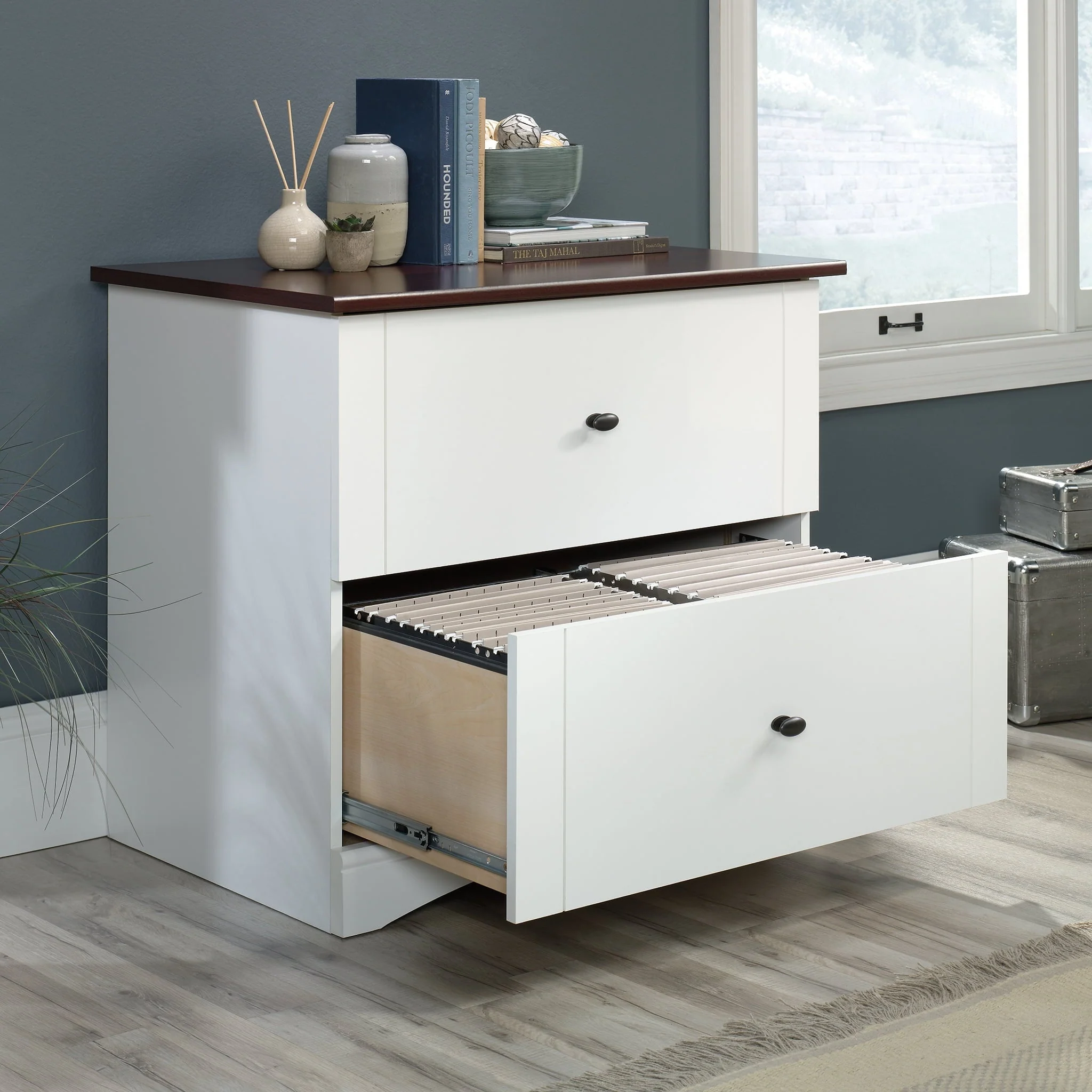 Sauder Lateral File Cabinet with Cherry Accent, Soft White Finish