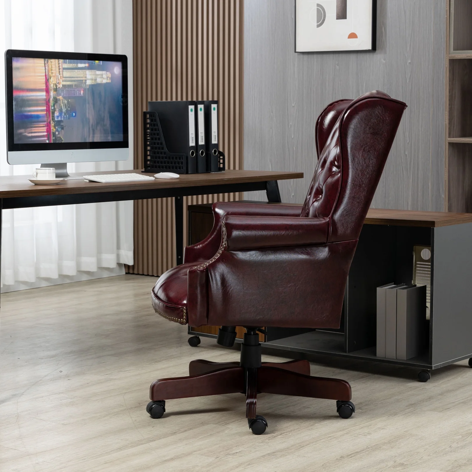 360?�� Rotating Office Chair,High Back Reclining Comfortable Desk Chair,Thick Padded Seat & Backrest,Ergonomic PU Leather Desk Chair with Smooth Glide Caster Wheels for Home Office,Black