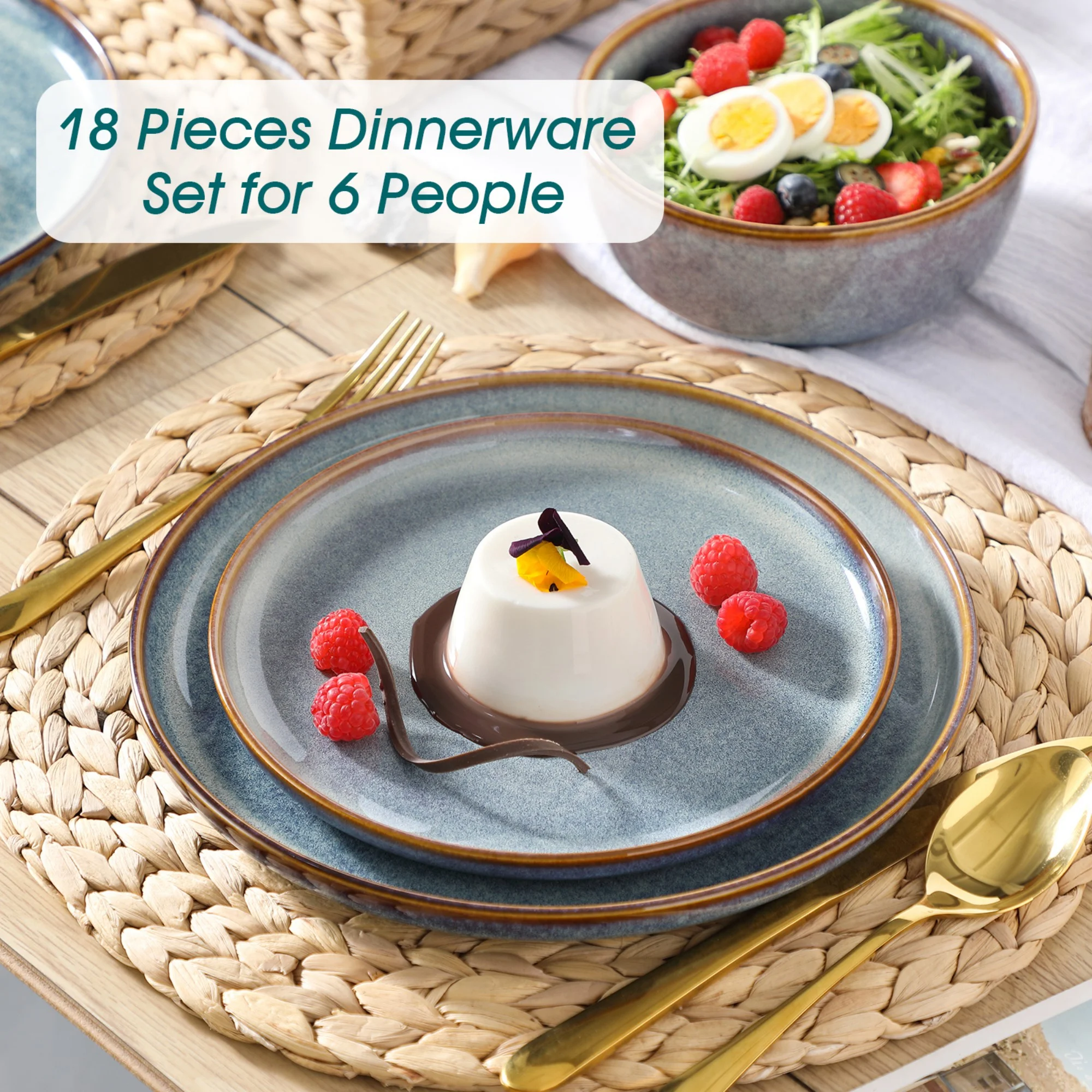 Malacasa 24 Pcs Dinnerware Sets, Stoneware Plates and Bowls Set, Tableware Dishwasher Microwave Safe, Serves For 6 people, Brown