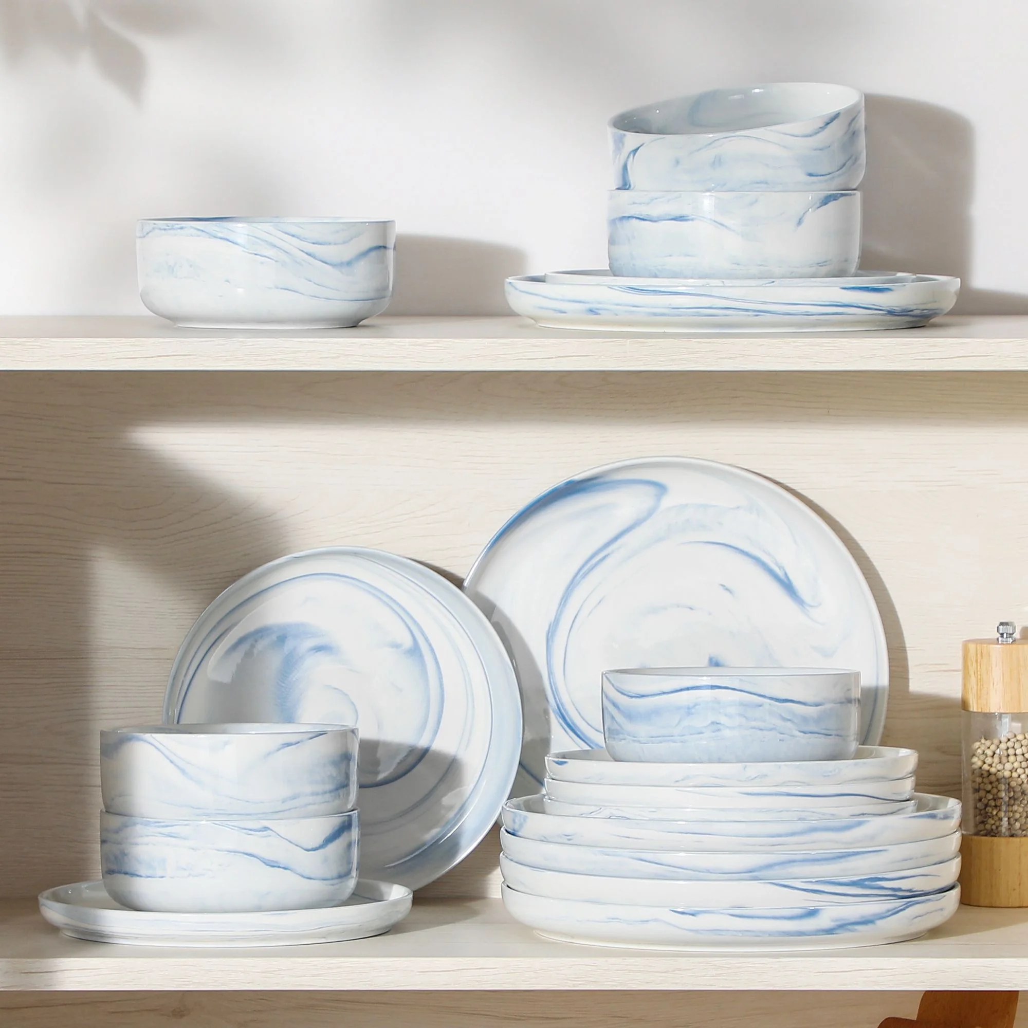 vancasso 36 Pieces Dinnerware Sets, Plates and Bowls Set for 8, Porcelain Dinner Set, White with Black Rim