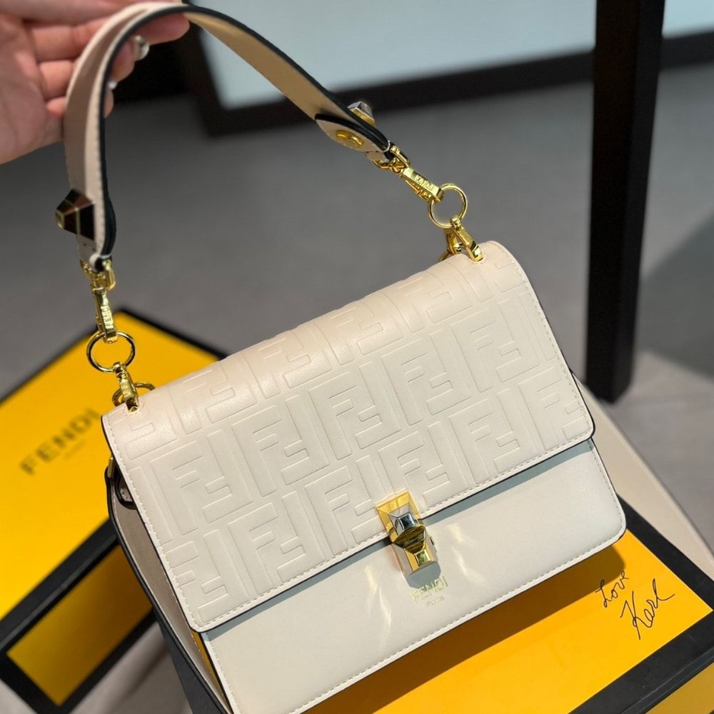Fendi Logo Embossed Kan I White 9.4 Inches