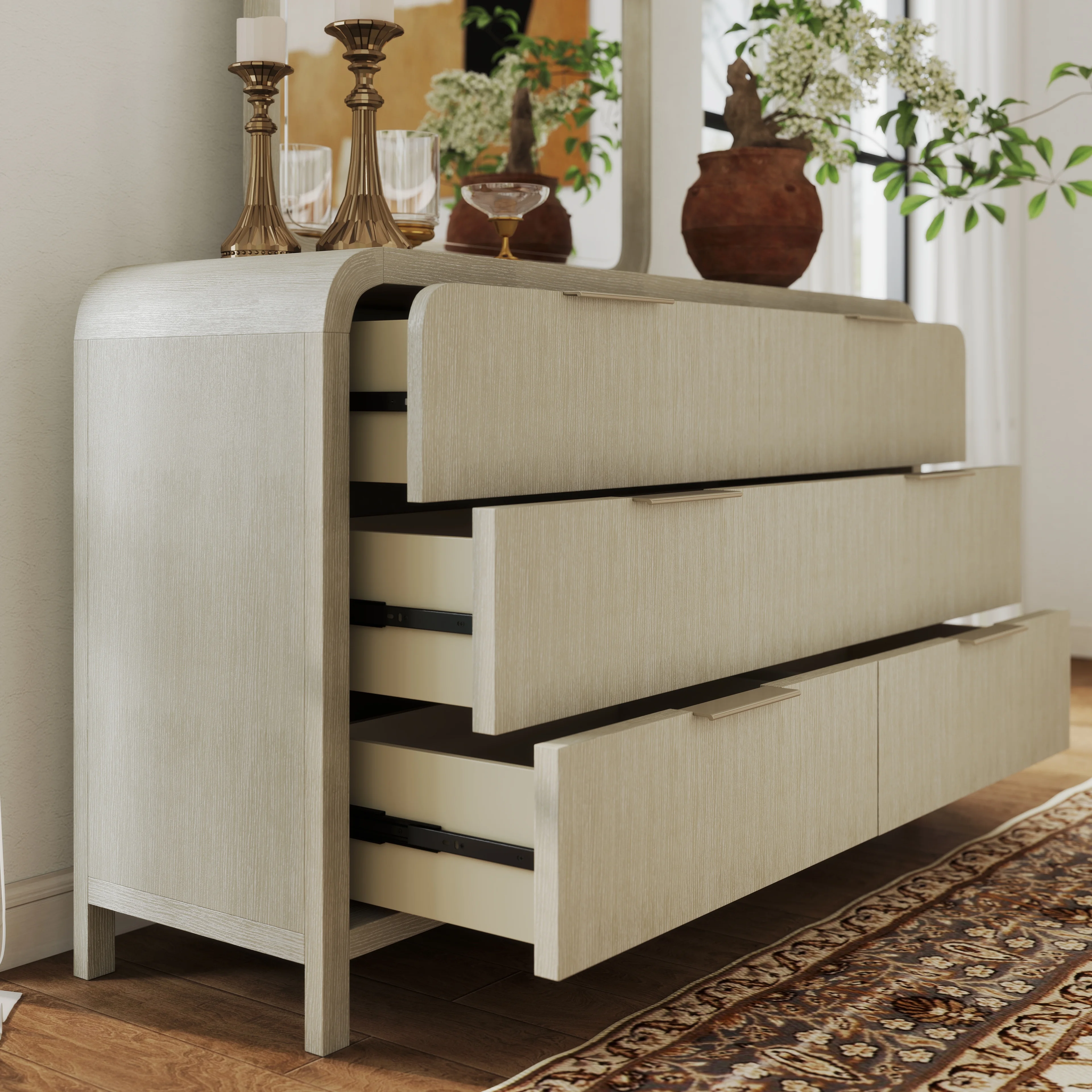 Roundhill Furniture Tavari 6-Piece Bedroom Set with Panel Bed, Dresser, Mirror, Two Nightstands, and Chest in Light Gray, King Size