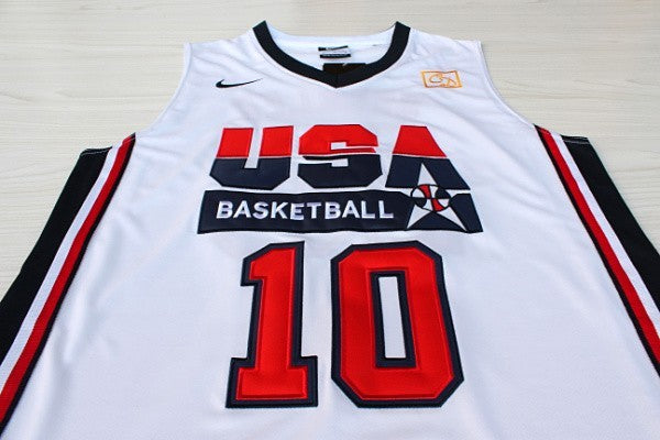 1:1 double layer solid embroidery player version of Dream Team #10 Drexler white suit