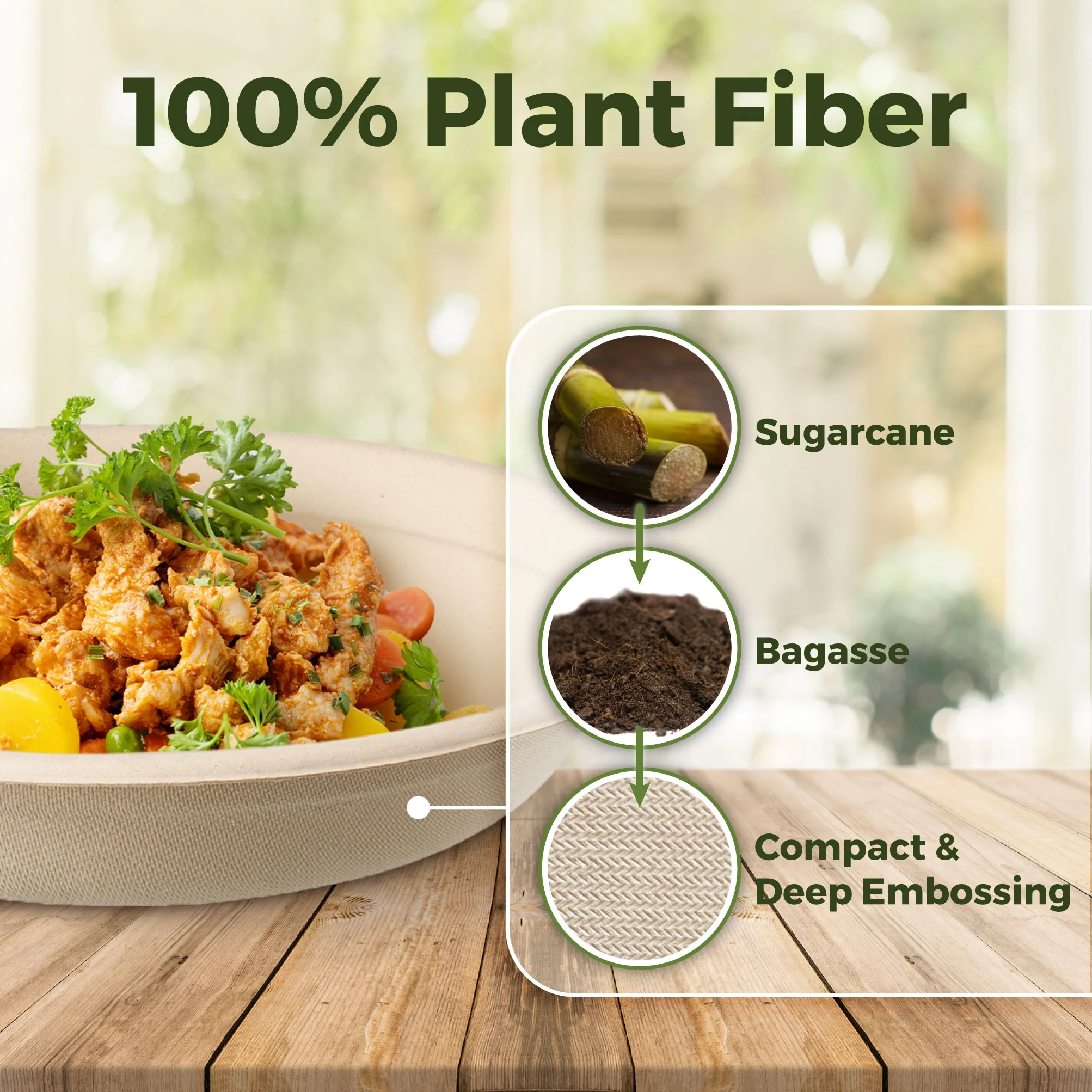 Sugarfiber Disposable 32 oz Compostable Heavy-Duty Round Paper Bagasse Bowls 500 Count