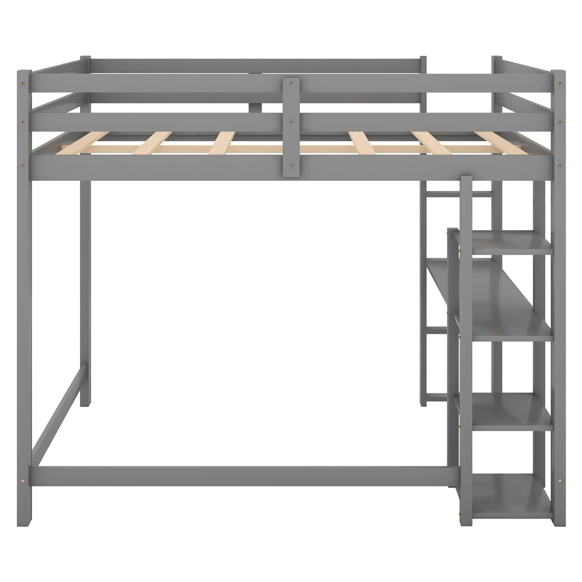 Euroco Full Size Loft Bed with Built-in Desk and Shelves, Gray