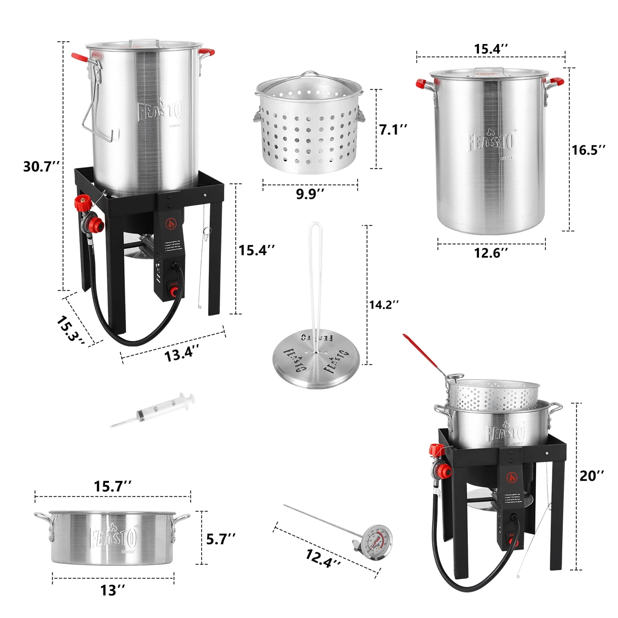 FEASTO Turkey Fryer and Fish Boiler Set with 30 Qt and 10 Qt Aluminum Pots Set, Auto Ignition,55000BTU Propane Burner for Outdoor Cooking