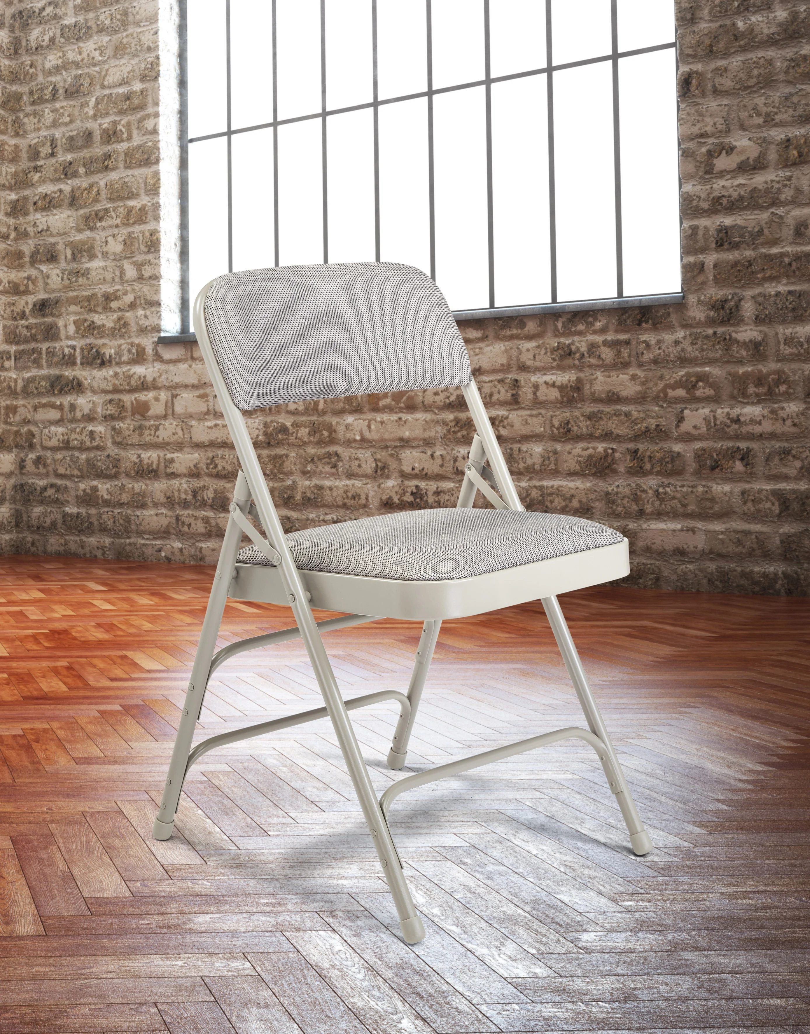 (Pack of 4) NPS? 2300 Series Deluxe Fabric Upholstered Triple Brace Double Hinge Premium Folding Chair, Greystone