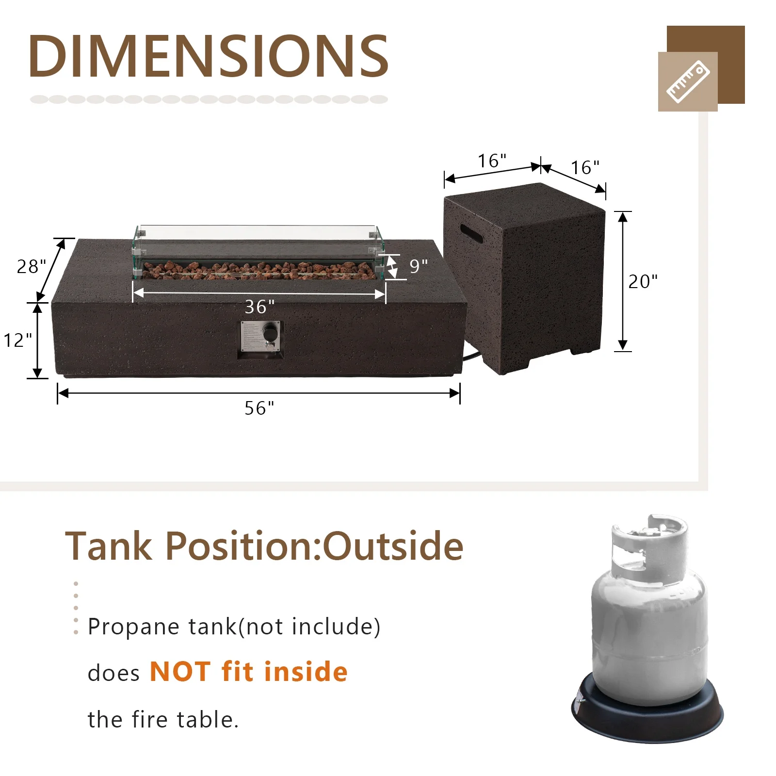 COSIEST 2-Piece Outdoor Rectangle Terrazzo White Propane Fire Table Set with Tank Cover Table