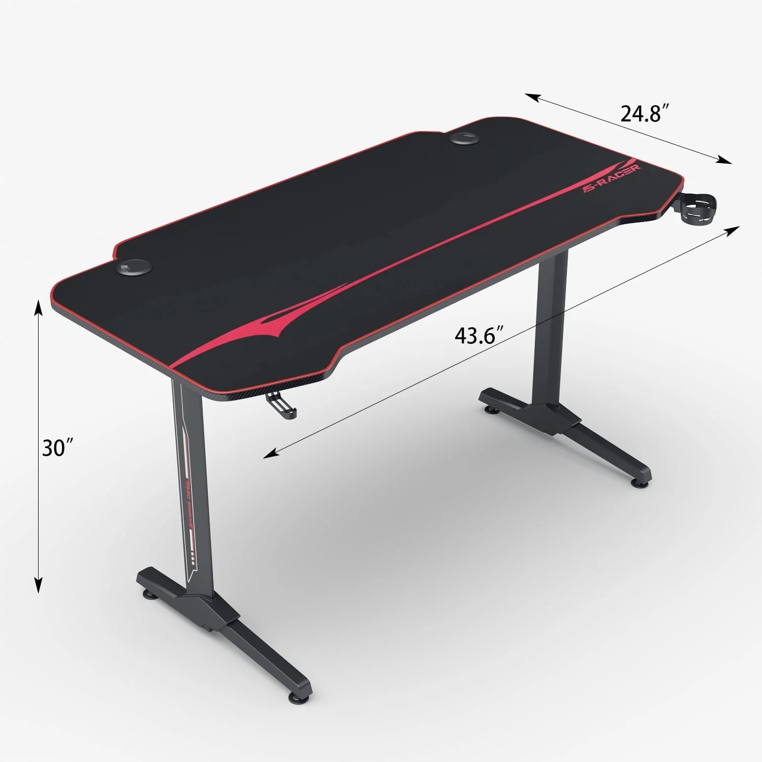 Homall 43 inch T-Shaped Legs Computer Gaming Desk Carbon Fiber Surface Gaming Desk with Cup Holder & Headphone Hook, Black