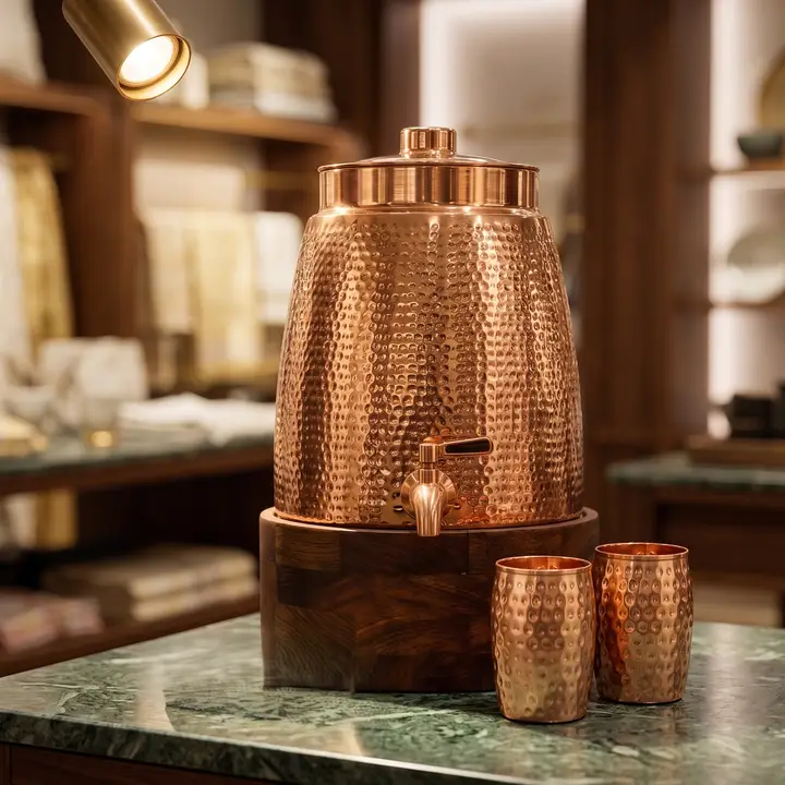 Cleo Copper Cascade Dispenser with 2 Glasses and Stand  169 oz