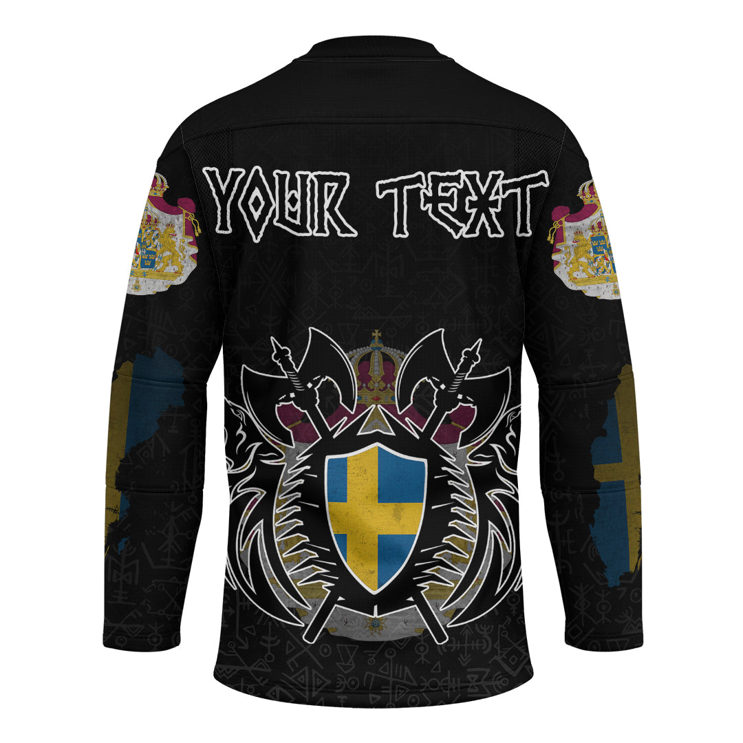 (Custom) Viking - Sweden Flag and Map Hockey Jersey style Viking Geri and Freki RLT12