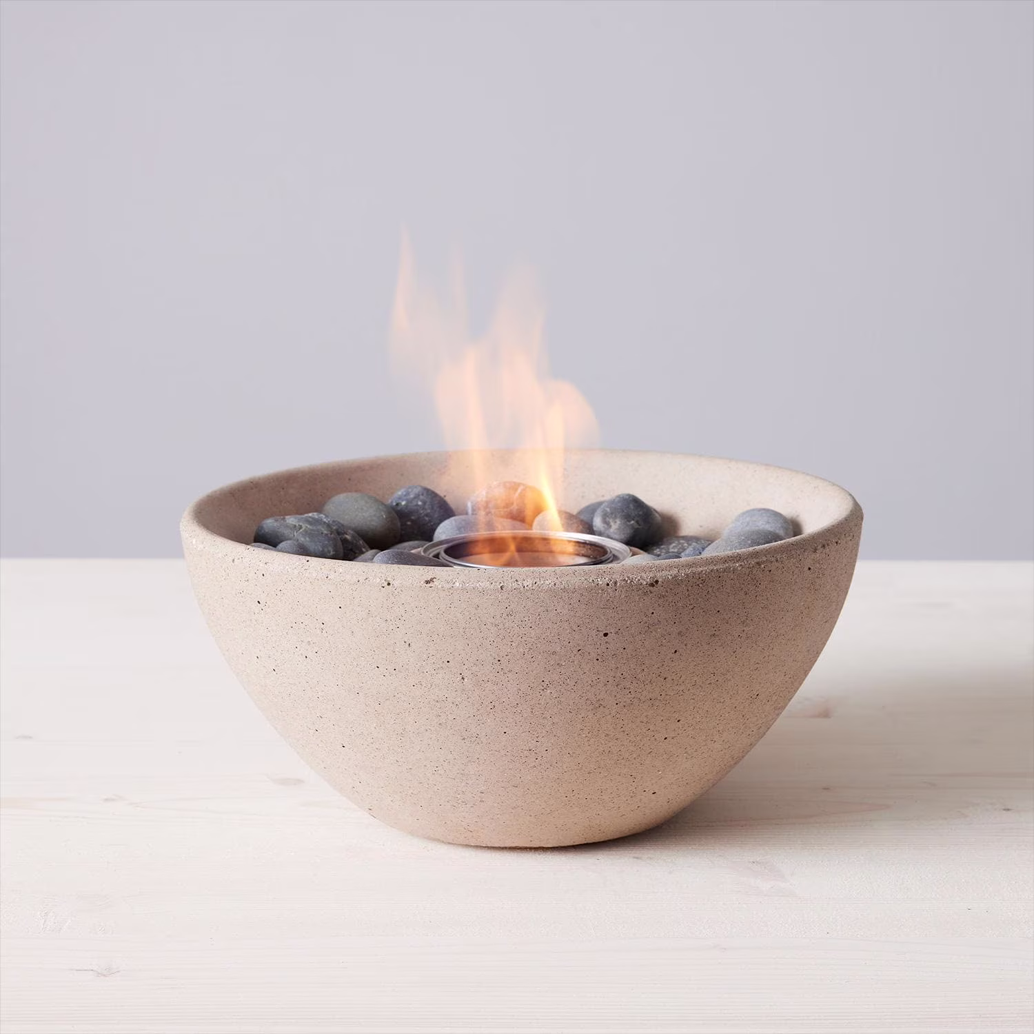 TerraFlame Basin Table Top Fire Bowl Gel Fuel - Stone Cast - White