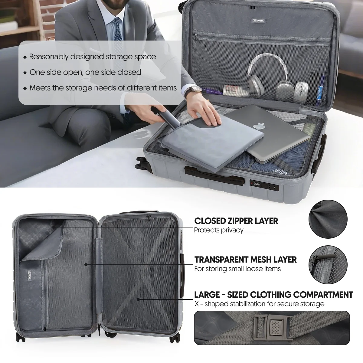 3 Piece Hardshell Luggage Set Expandable Hardside Suitcase with Spinner Wheels and TSA Lock, Lightweight Carry on and Checked Luggage 20