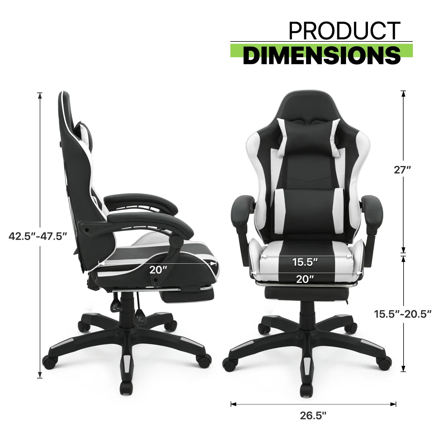 Magshion Adjustable Gaming Chair, Ergonomic PC Computer Seat with Headrest and Lumbar Support for Adults Teens Desk Chair, Black