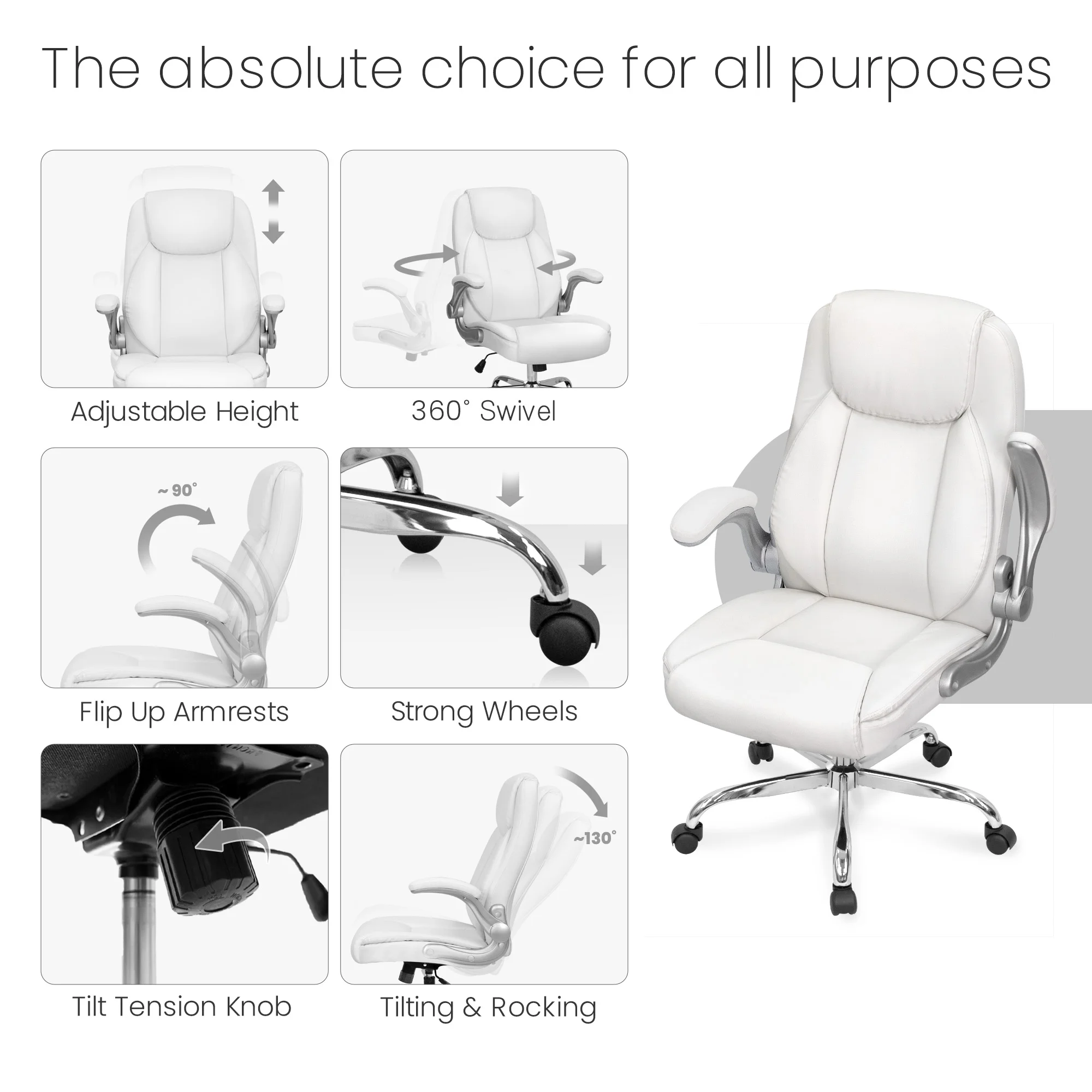 NEO CHAIR Executive Office Chair, Ergonomic High back Cushioned, Wide Leather Seat 8 Hours Heavy Duty Design, Flip Up Armrest Computer Desk Chair, Black