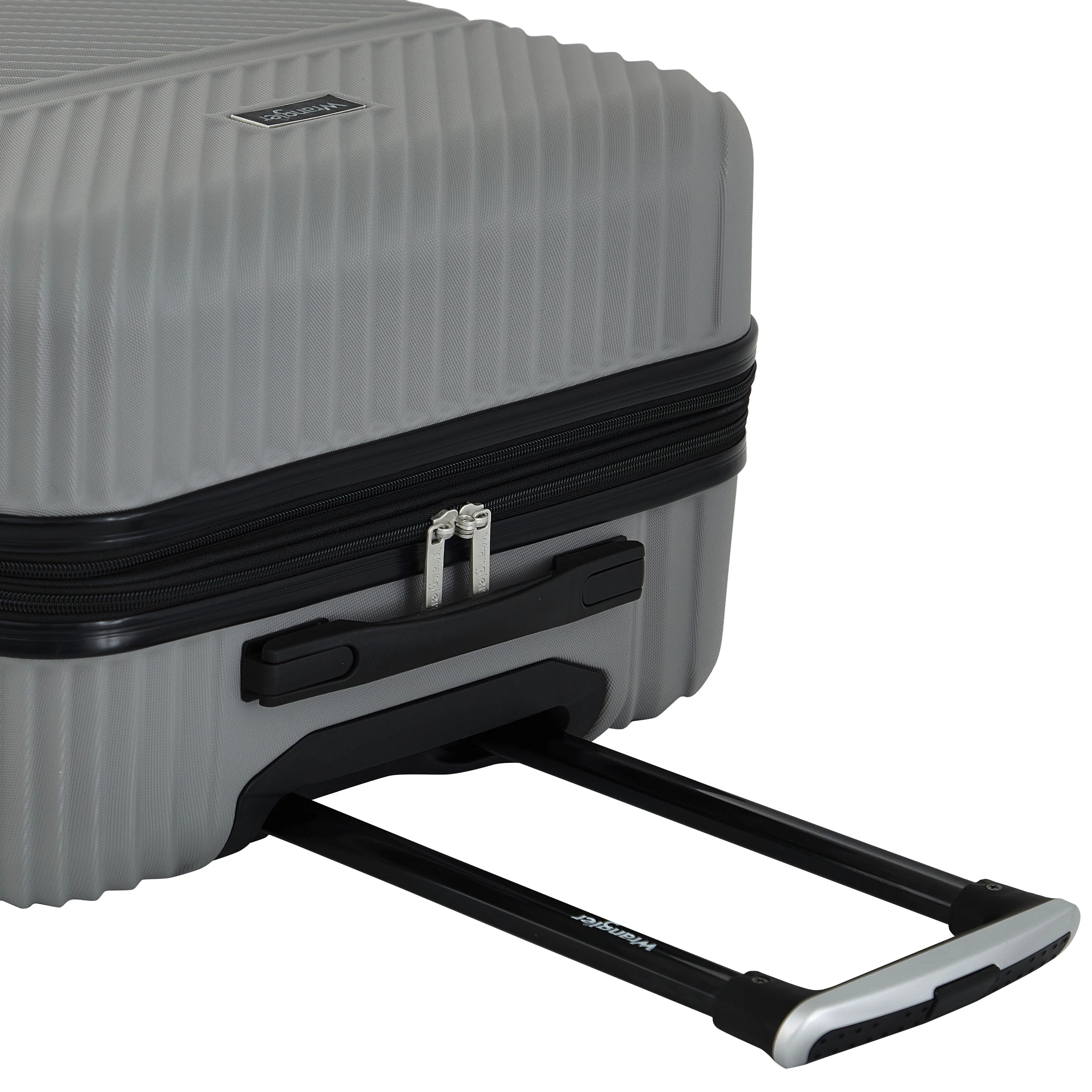 Wrangler 4 Piece Expandable Hardside Spinner Luggage Set with Packing Cubes, Sharkskin Grey