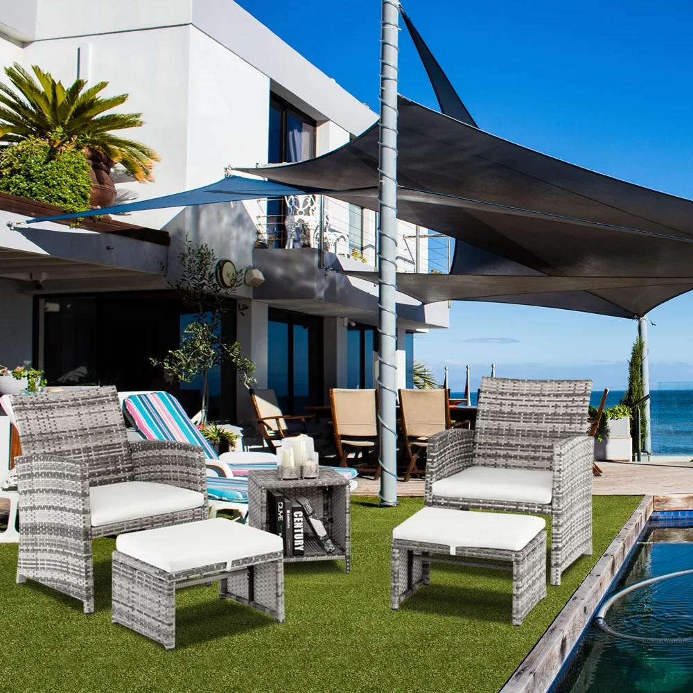 Patio Set Outdoor Furniture, 5 PCS Patio Bistro Set with Glass Coffee Table, Patio Sectional Sofa Conversation Set, Outside Furniture Set for Garden, Backyard, Porch, Balcony, Poolside, JA2936