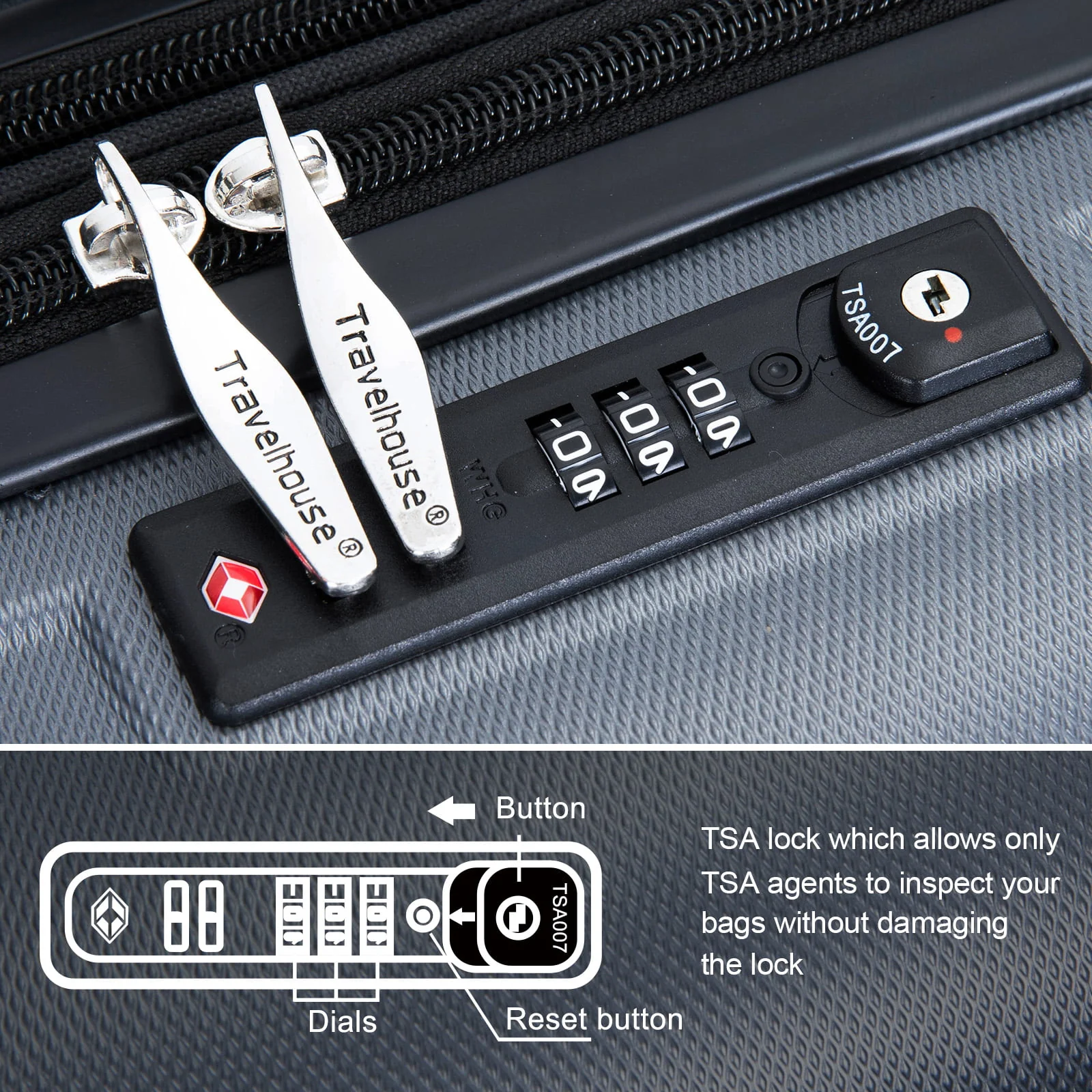Travelhouse 3 Piece Luggage Set Expandable Hardshell Lightweight Suitcase with TSA Lock Spinner Wheels 20in24in28in.(Gray)