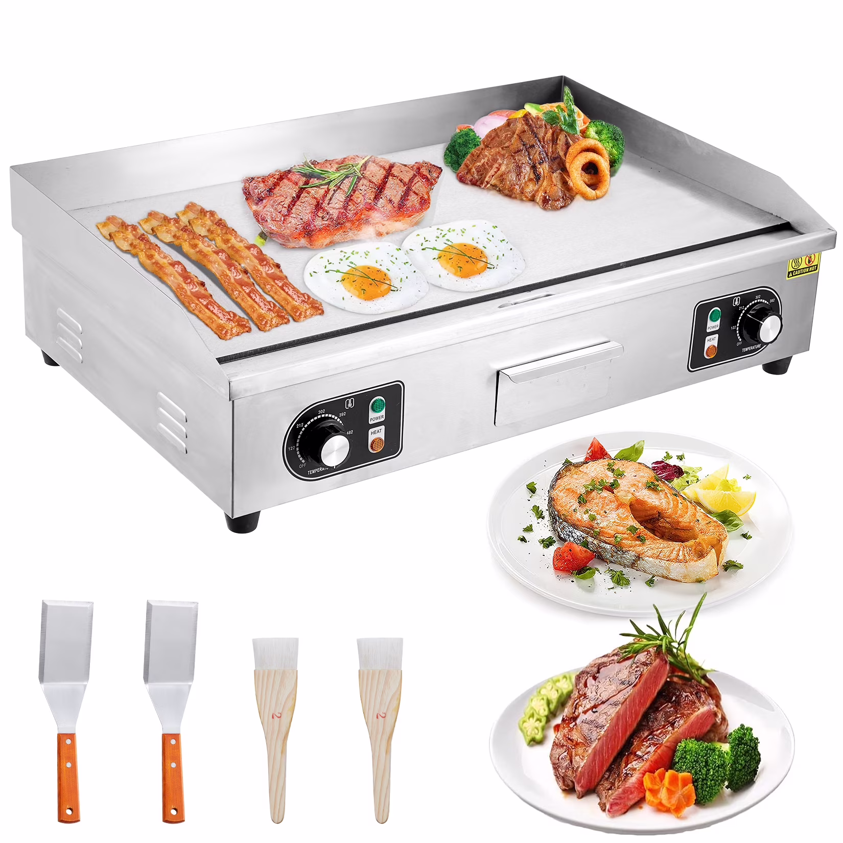 EastVita 22-Inch Commercial Electric Countertop Grill, Non-Stick Electric Grill Plate, Temperature Control 122��F-572��F, 1600W Electric Grill Pan