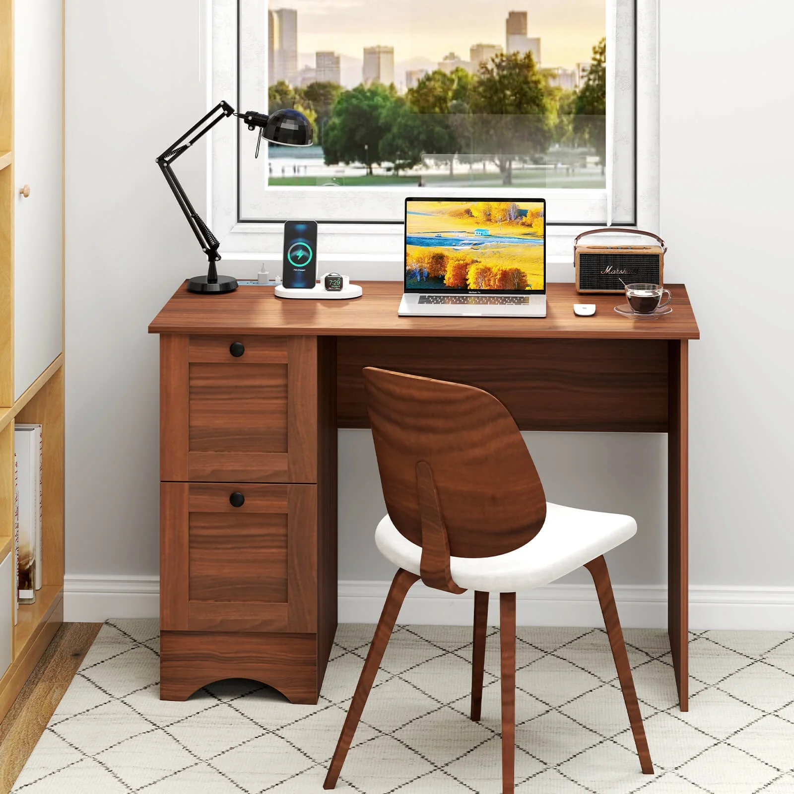 BHUIK Vintage Computer Desk with Charging Station, 43