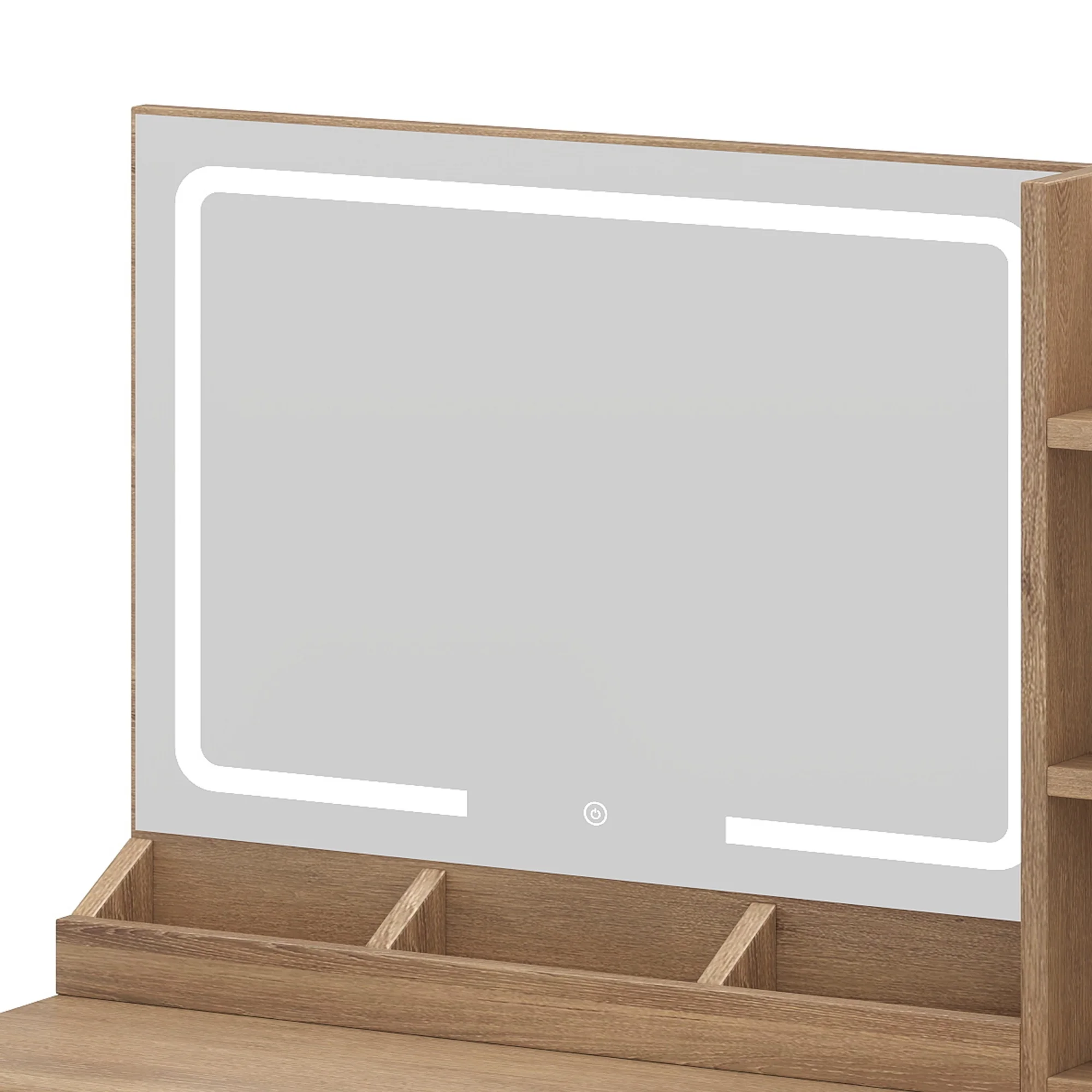 Uforic Vanity Desk with Mirror and LED Lights, Makeup Vanity Table with 2 Drawers & 11 Shelves, Makeup Table with Power Outlet for Bedroom Dressing Room,Oak