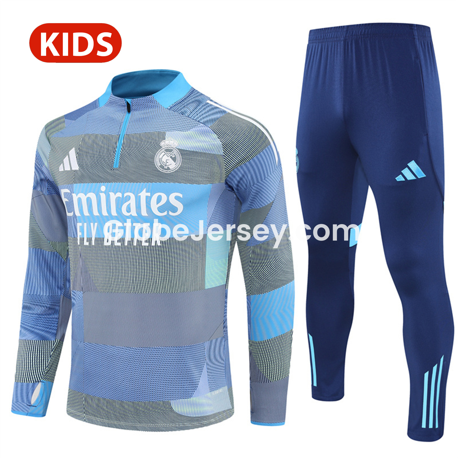 Real Madrid 25-26 Kids Long Sleeves Training Set - Blue-Gray Camouflage Top & Blue Pants
