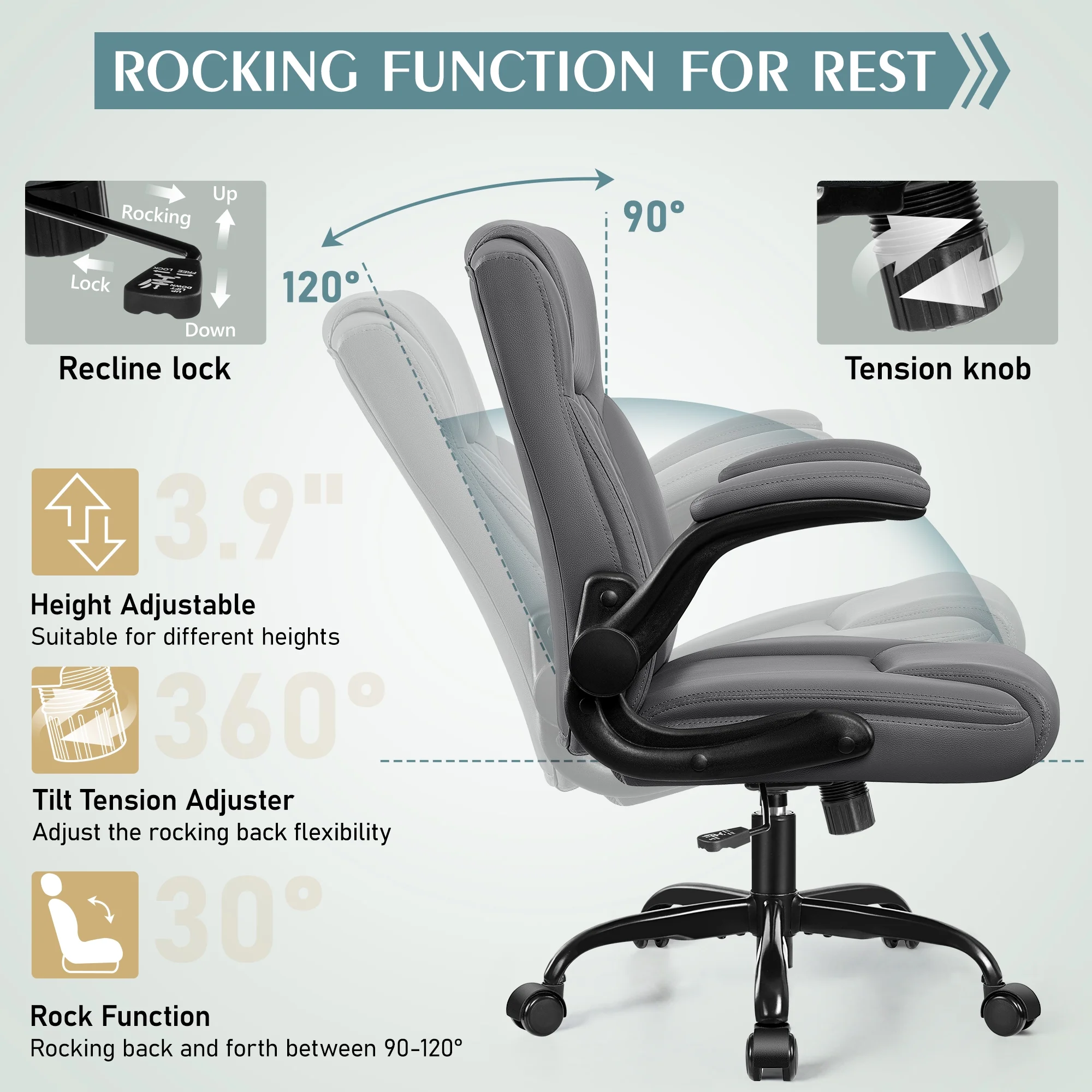 COOLHUT Leather Office Chair, Big and Tall Office Chair 400LBS Wide Seat Ergonomic Computer Desk Chair High Back Executive Leather Chair Adjustable Task Chair Lumbar Back with 8-Year Warranty, Black