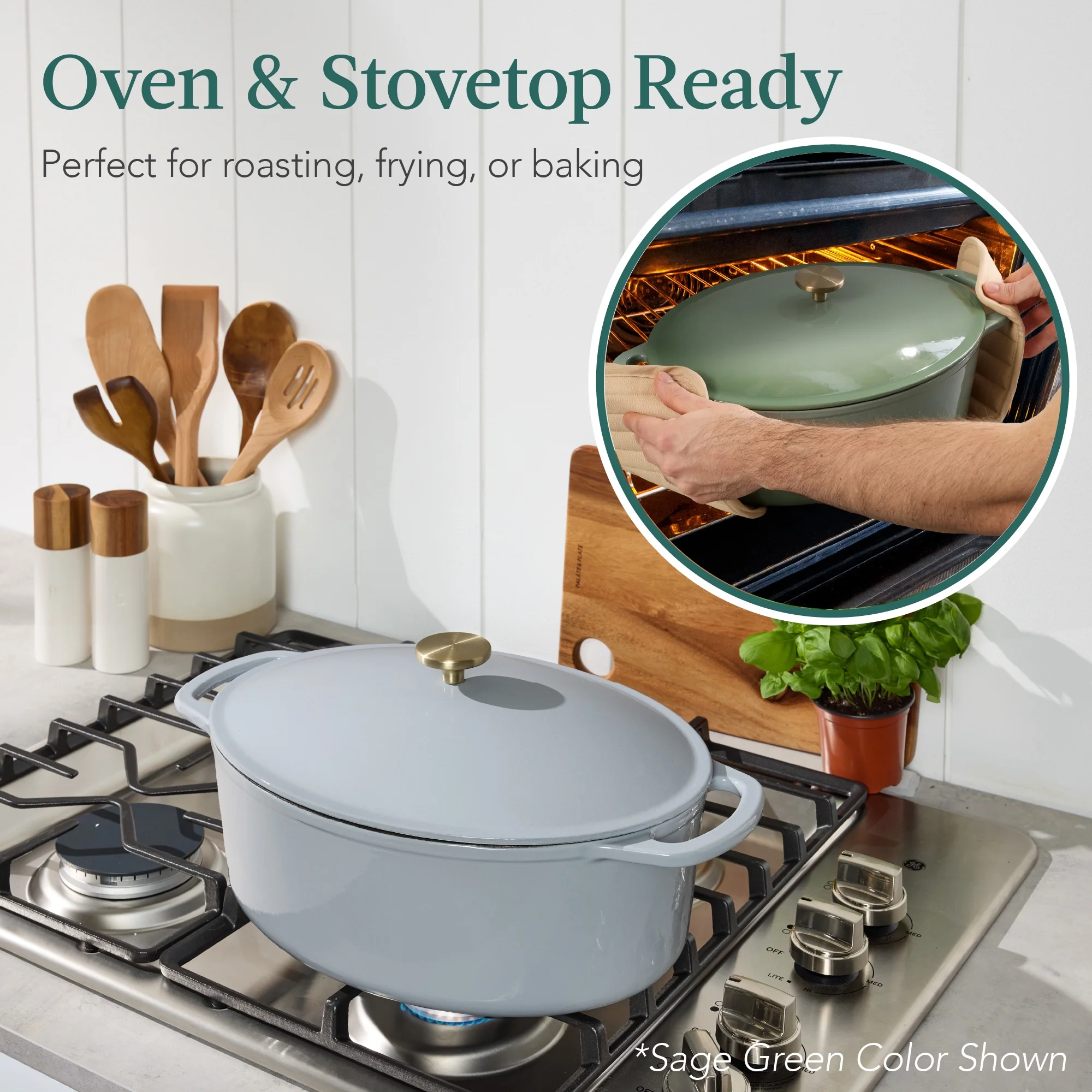 Best Choice Products Oval 7.5 Quart Cast-Iron Dutch Oven, Heavy-Duty w/ Enamel, Side Handles - Vanilla Buttercream