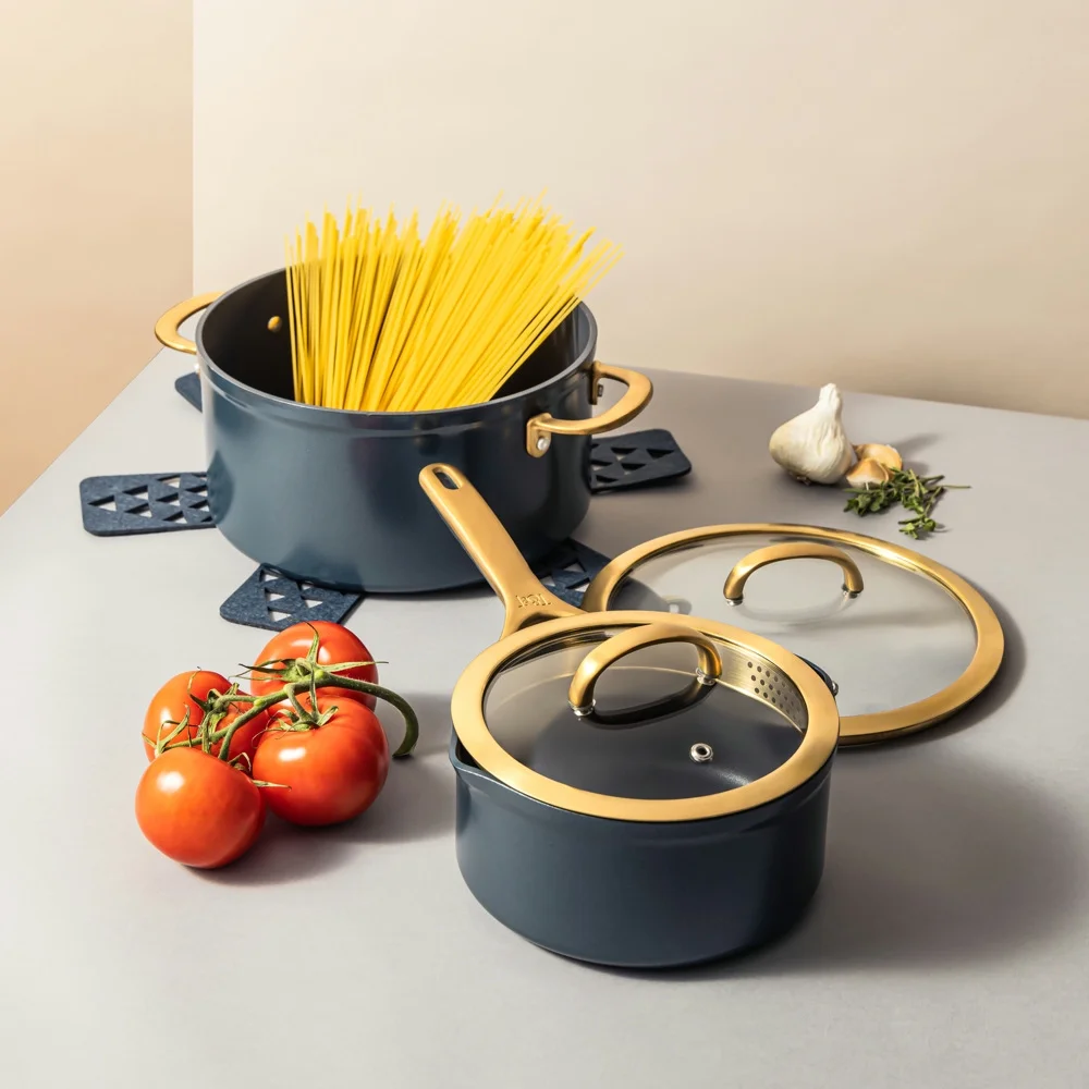 Thyme & Table 12-Piece Non-Stick Supreme Cookware Set, Pots and Pans Set - Cream