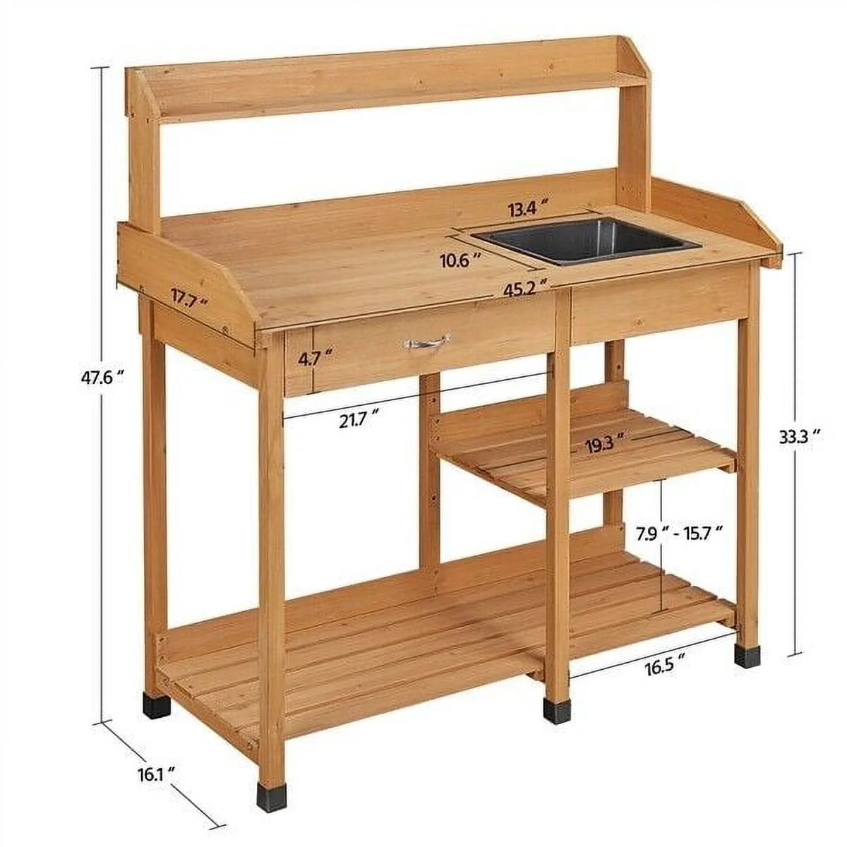 XYTREW Garden Potting Bench Table �C Outdoor Wooden Workstation for Gardening with Storage Shelves, Natural Fir Wood Planting Work Desk