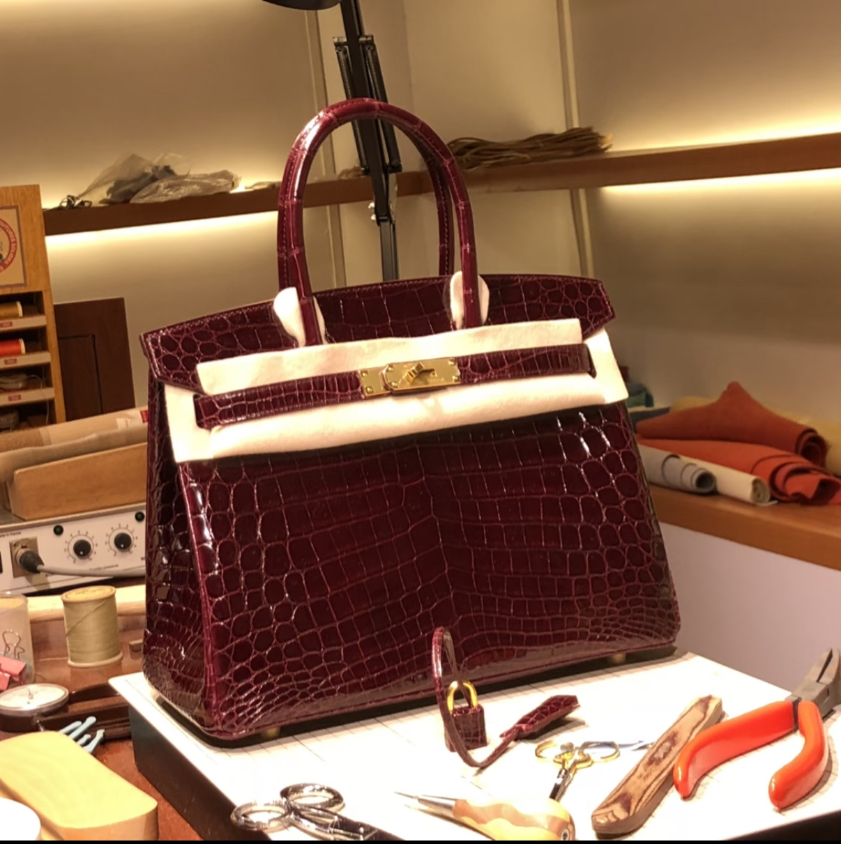 Hermès Birkin 25-30 Bordeaux Red Alligator Leather Customization