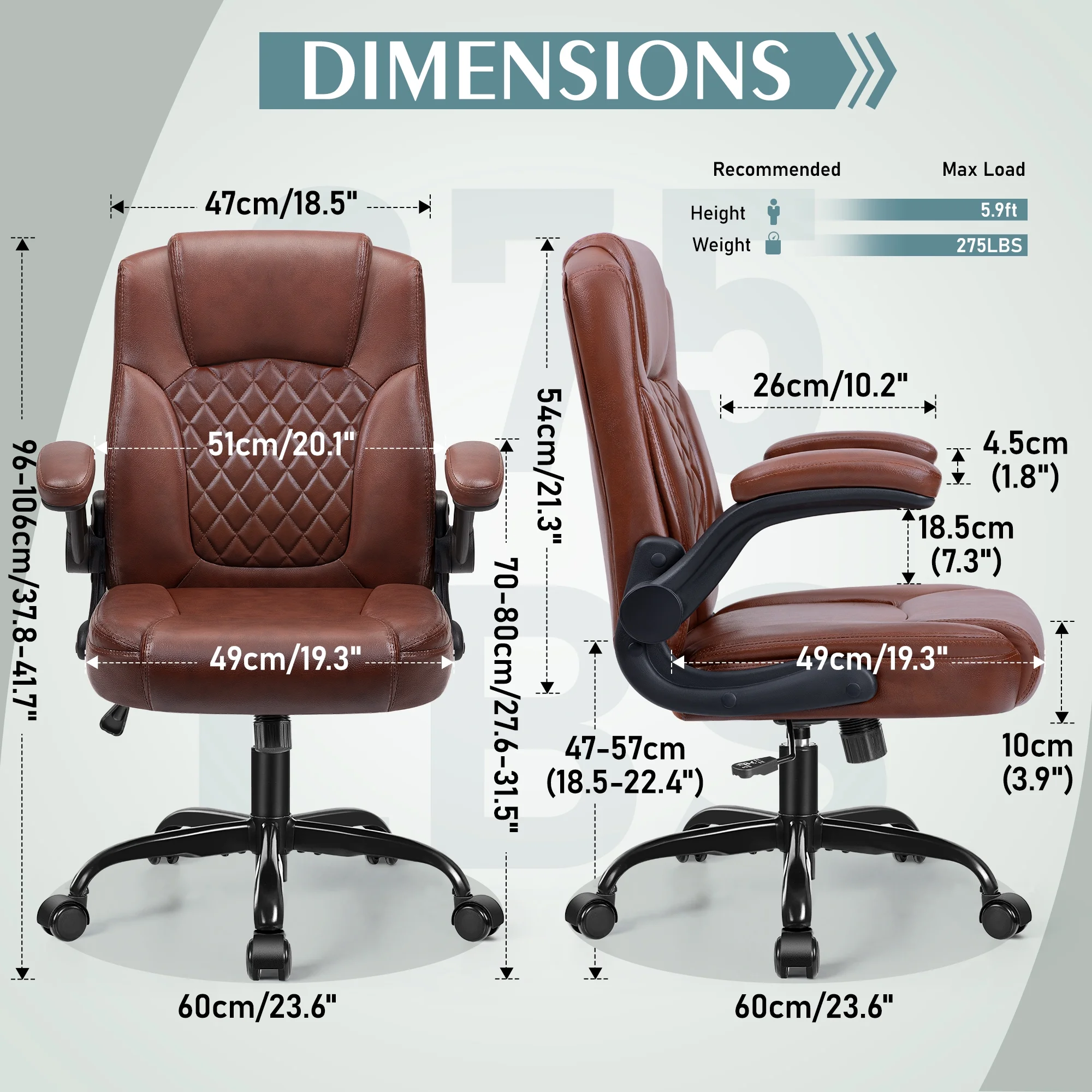 COOLHUT Leather Office Chair, Big and Tall Office Chair 400LBS Wide Seat Ergonomic Computer Desk Chair High Back Executive Leather Chair Adjustable Task Chair Lumbar Back with 8-Year Warranty, Black