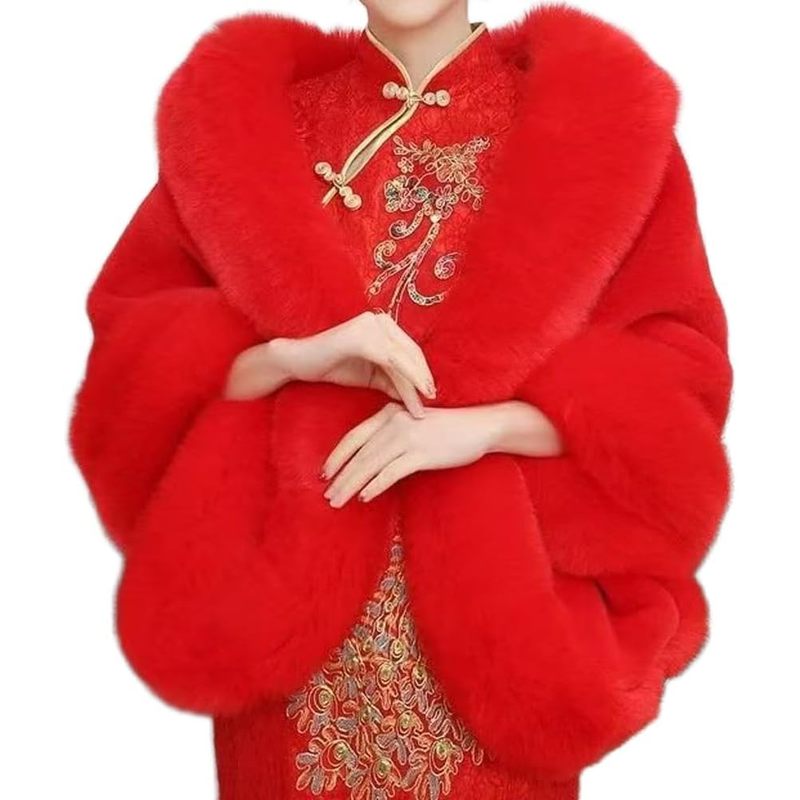 Women's Faux Fur Shawl Luxury Long Shawl Coat