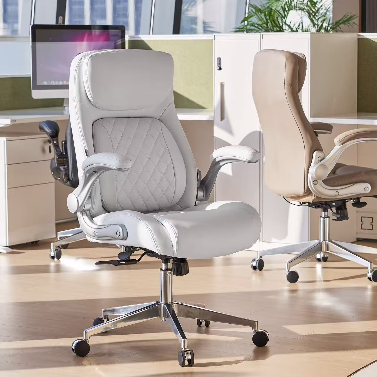 Nouhaus Posture Ergonomic PU Leather Office Chair. Click5 Lumbar Support with FlipAdjust Armrests. Modern Executive Chair and Computer Desk Chair