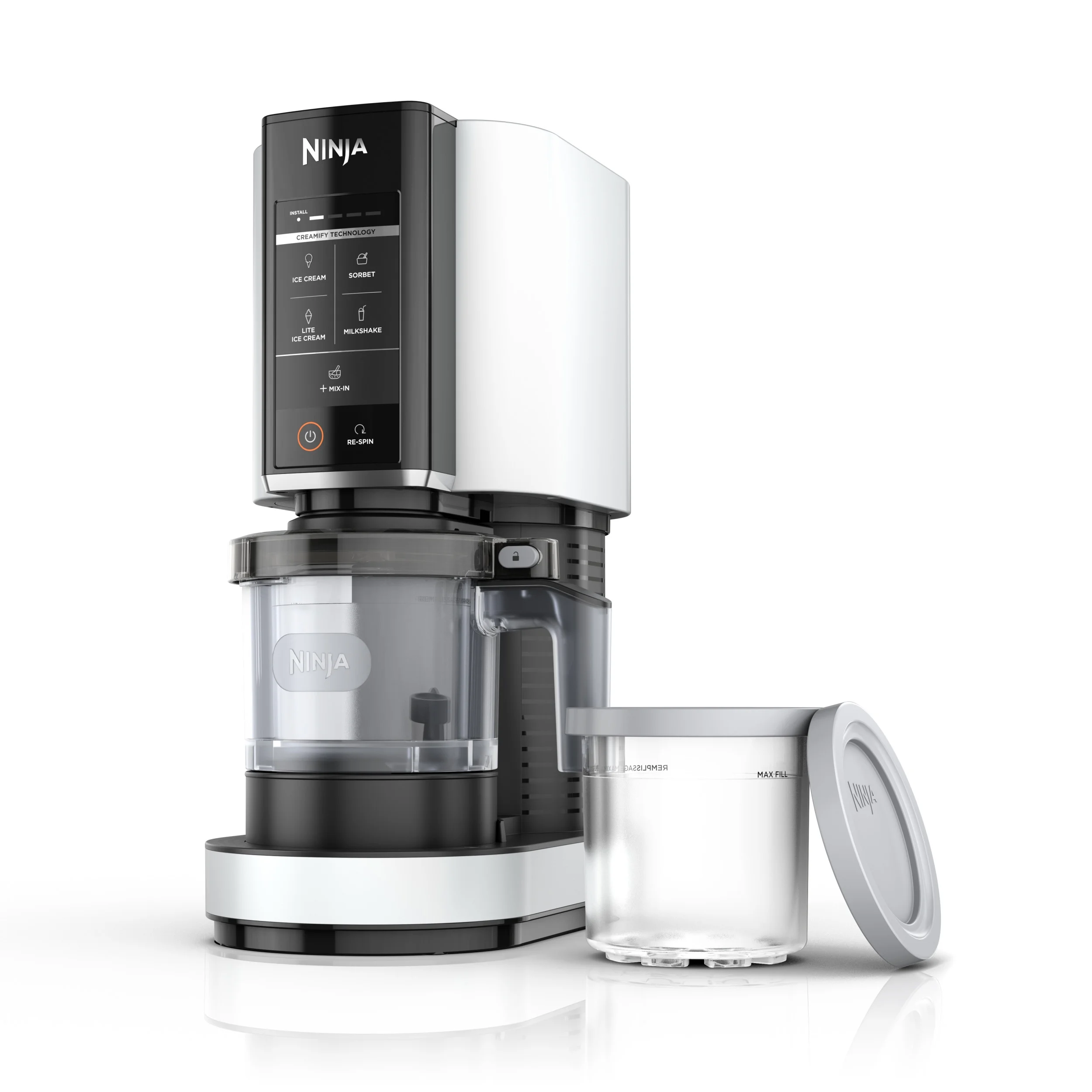 Ninja CREAMi Ice Cream Maker, for Gelato, Mix-ins, Milkshakes, Sorbet, Smoothie Bowls & More, 5 One-Touch Programs, with (2) 16 oz Pint Containers & Lids, Perfect for Kids, White, NC300WH