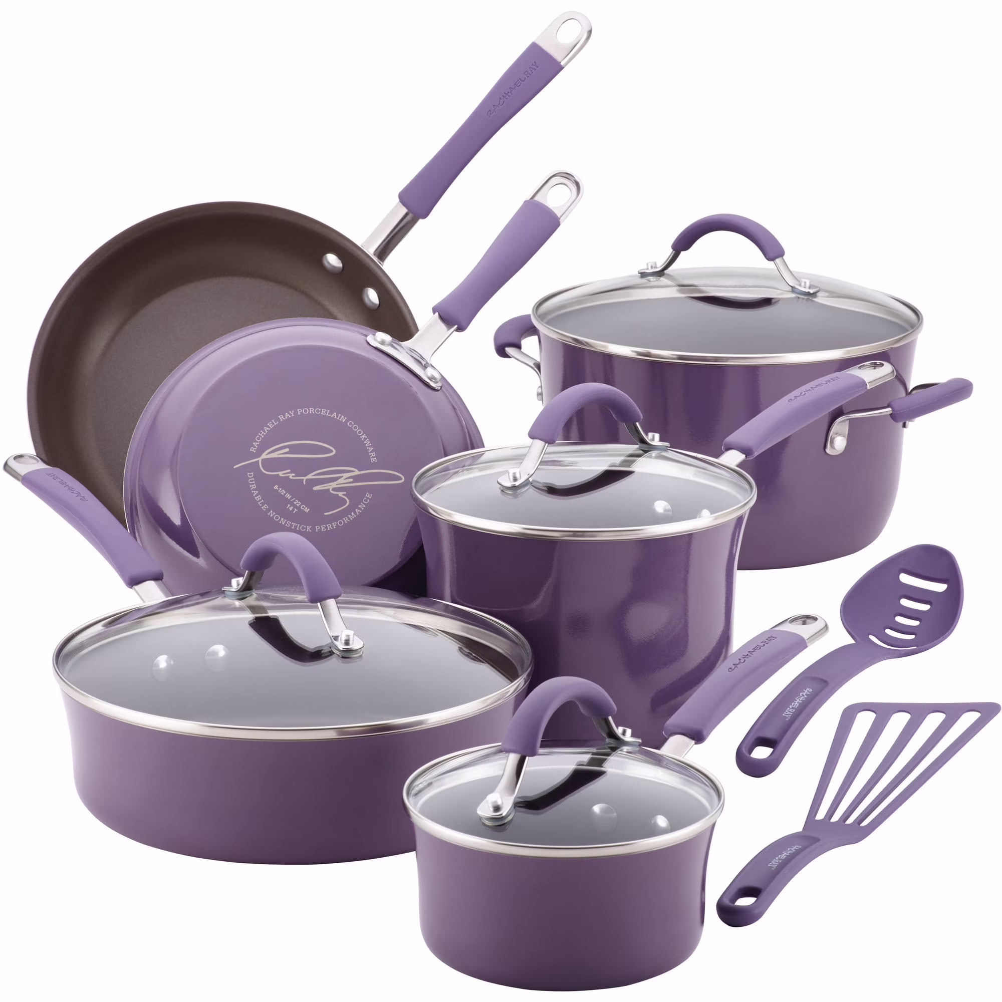 Rachael Ray 12-Piece Cucina Nonstick Pots and Pans Set, Cookware, Set Cranberry