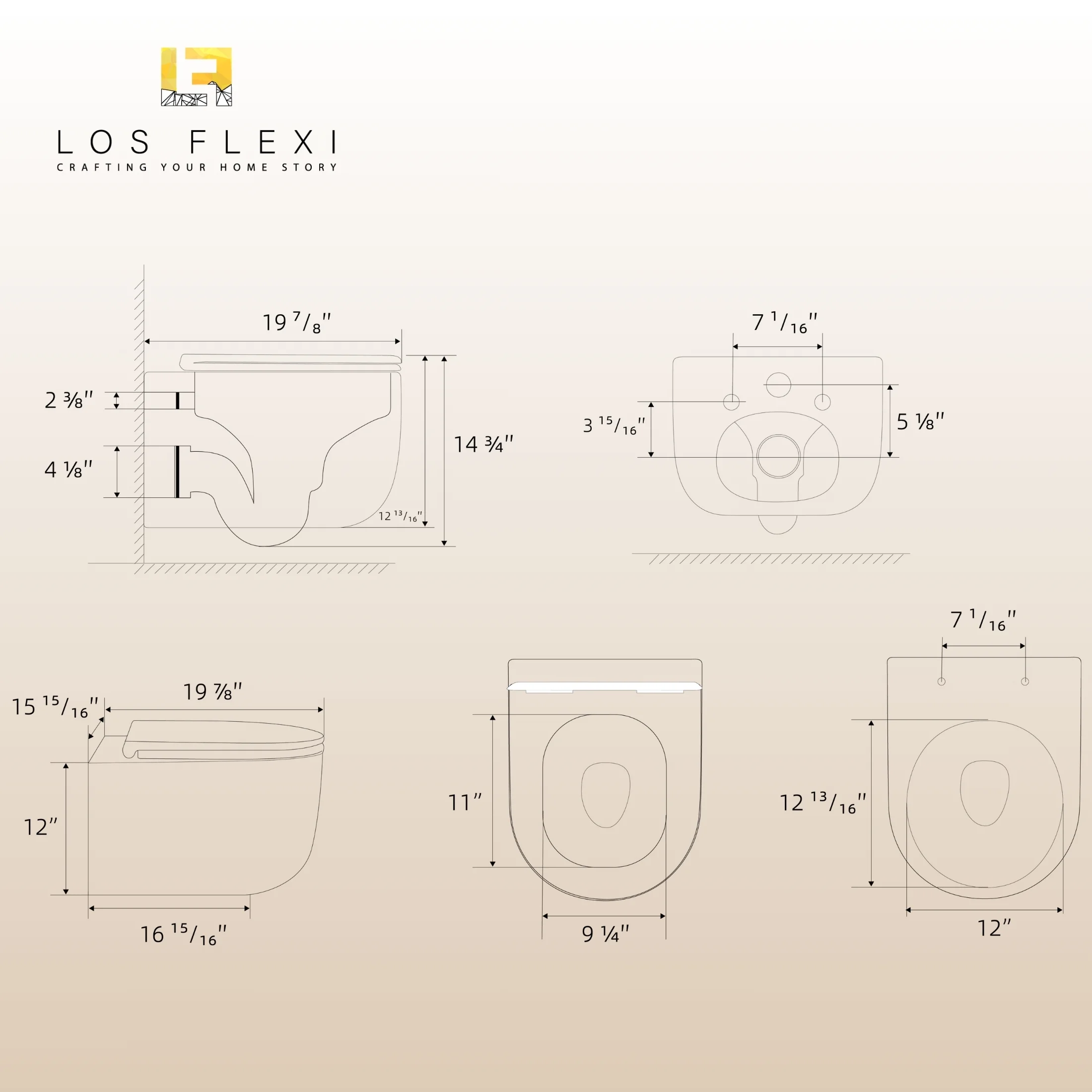 Los Flexi Compact Wall-Mount Toilet Set - Round Bowl, In-Wall Tank, Tornado Flush, Actuator Plate Included