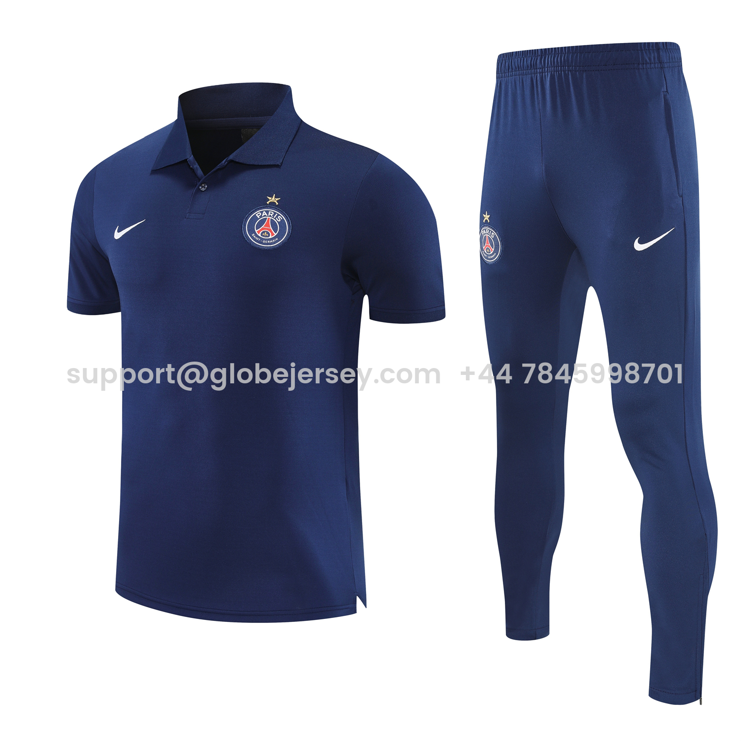 Paris Saint-Germain PSG 25-26 POLO Short-Sleeve Training Set - Dark Blue Top and Pants