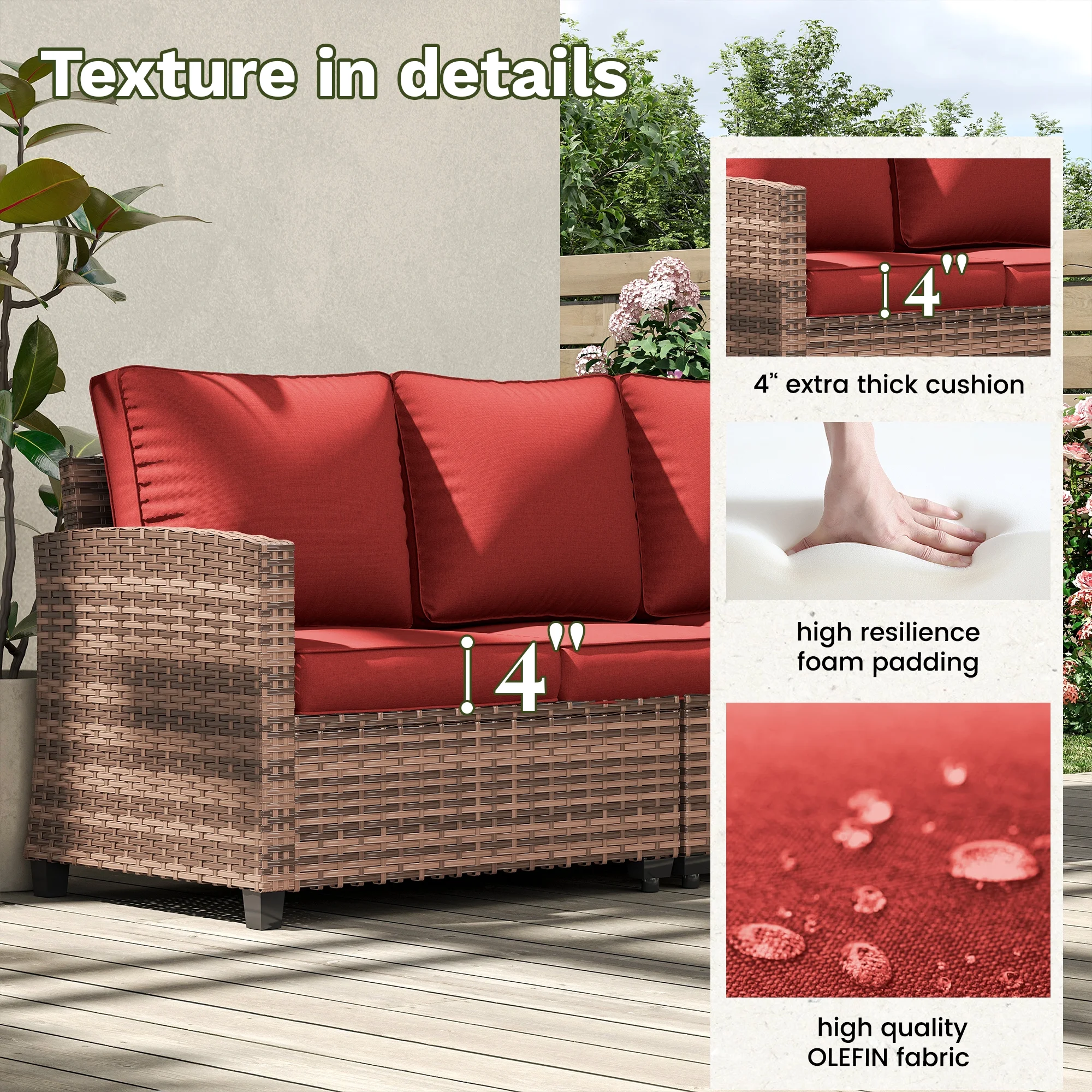 POTEBAN Patio Furniture Set, 7 Pieces Outdoor Sectional Sofa Couch with Chairs, Ottomans and Comfy Cushions, All Weather Wicker Rattan Patio Conversation Set for Garden Backyard Dark Grey