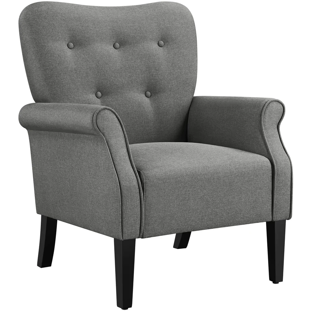 SMILE MART Mid-century Upholstered Fabric Accent Armchair for Living Room with Wooden Leg, Yellow