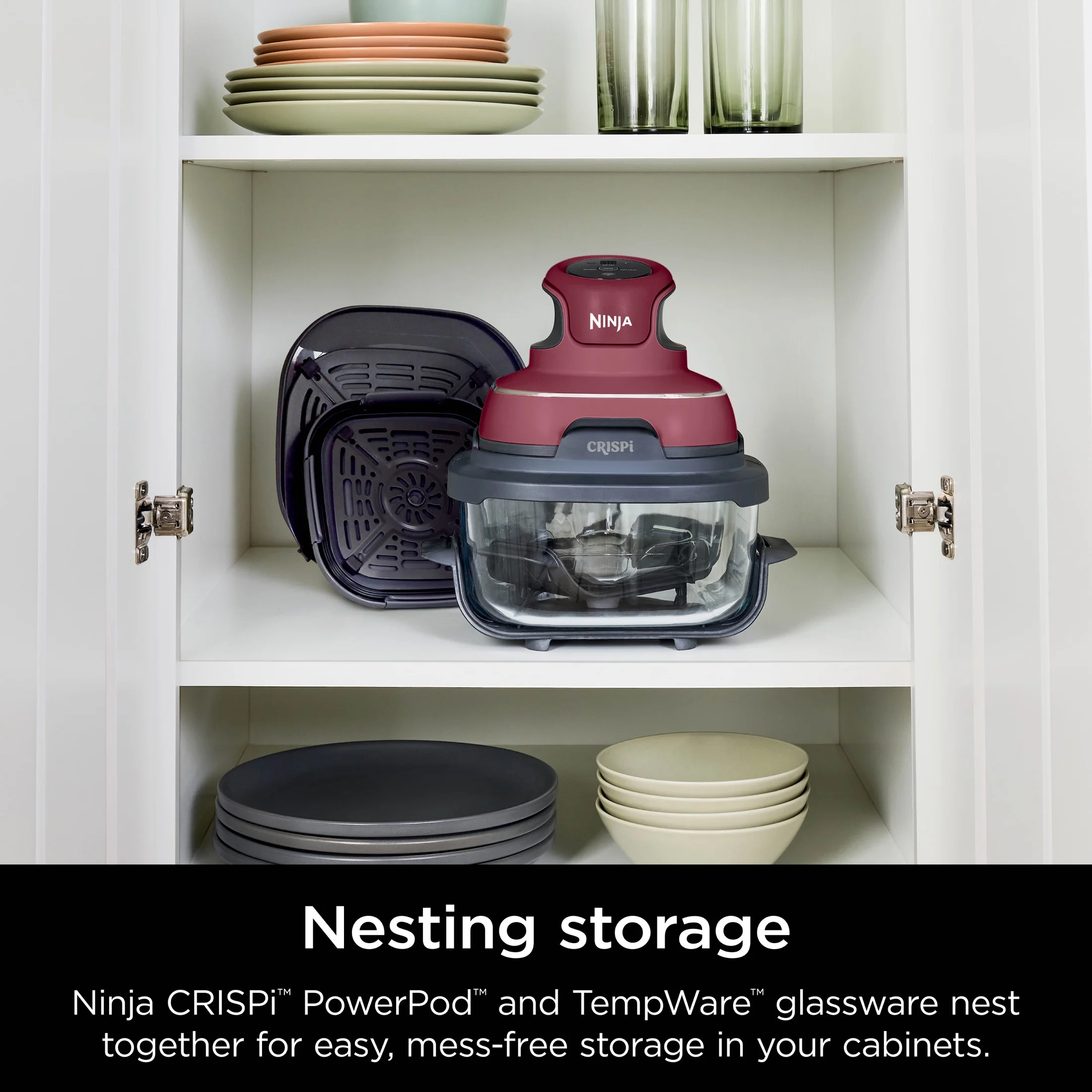 Ninja Crispi 3-in-1 Portable Glass Air Fryer Cooking System, 1500W, 4-Qt & 5-Cup TempWare Glass Containers with Storage Lids, Microwave, Freezer & Dishwasher Safe, White, FN100WH