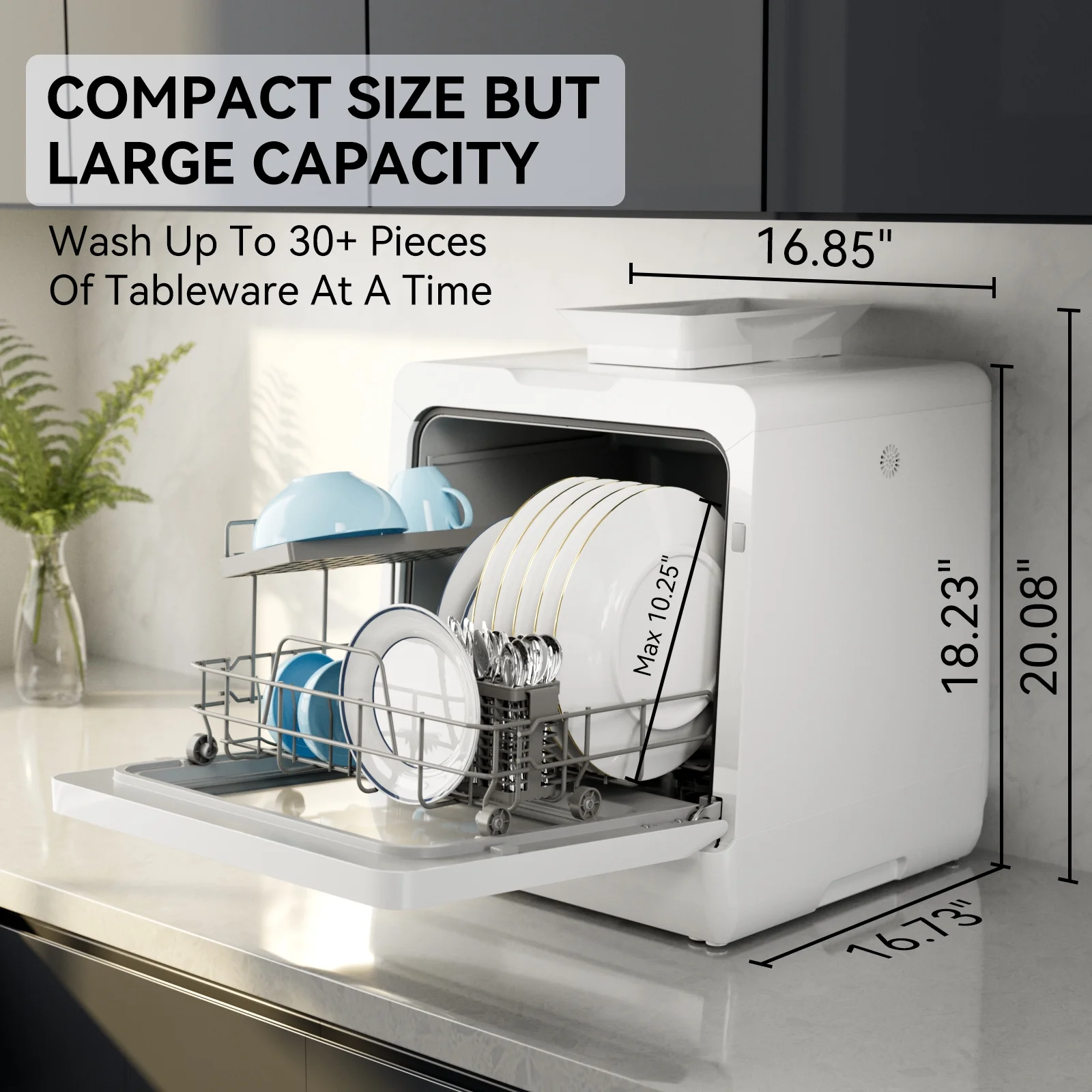 Hermitlux Portable Countertop Dishwasher, 5 Washing Programs, 5L Built-in Water Tank and Air-Dry Function, HMX-DW03