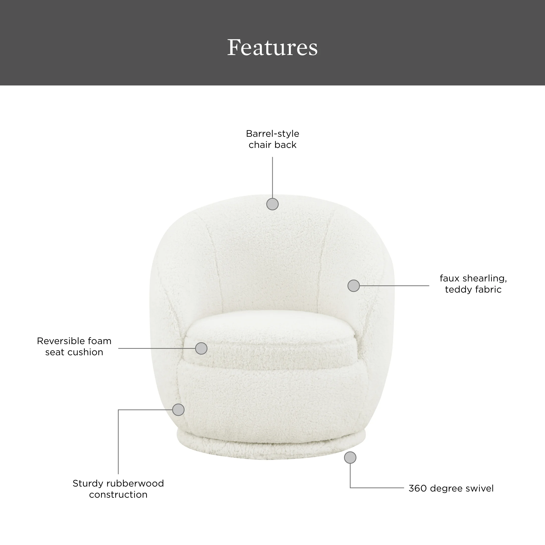 Better Homes & Gardens Mira Kids Swivel Chair, Cream Faux Shearling