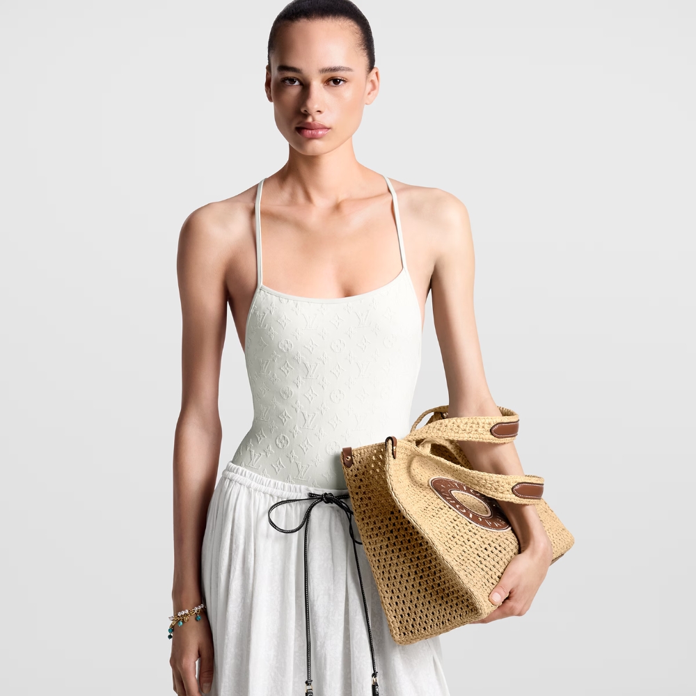 Louis Vuitton Onthego MM Natural Raffia Tan 14.8 Inches M24723