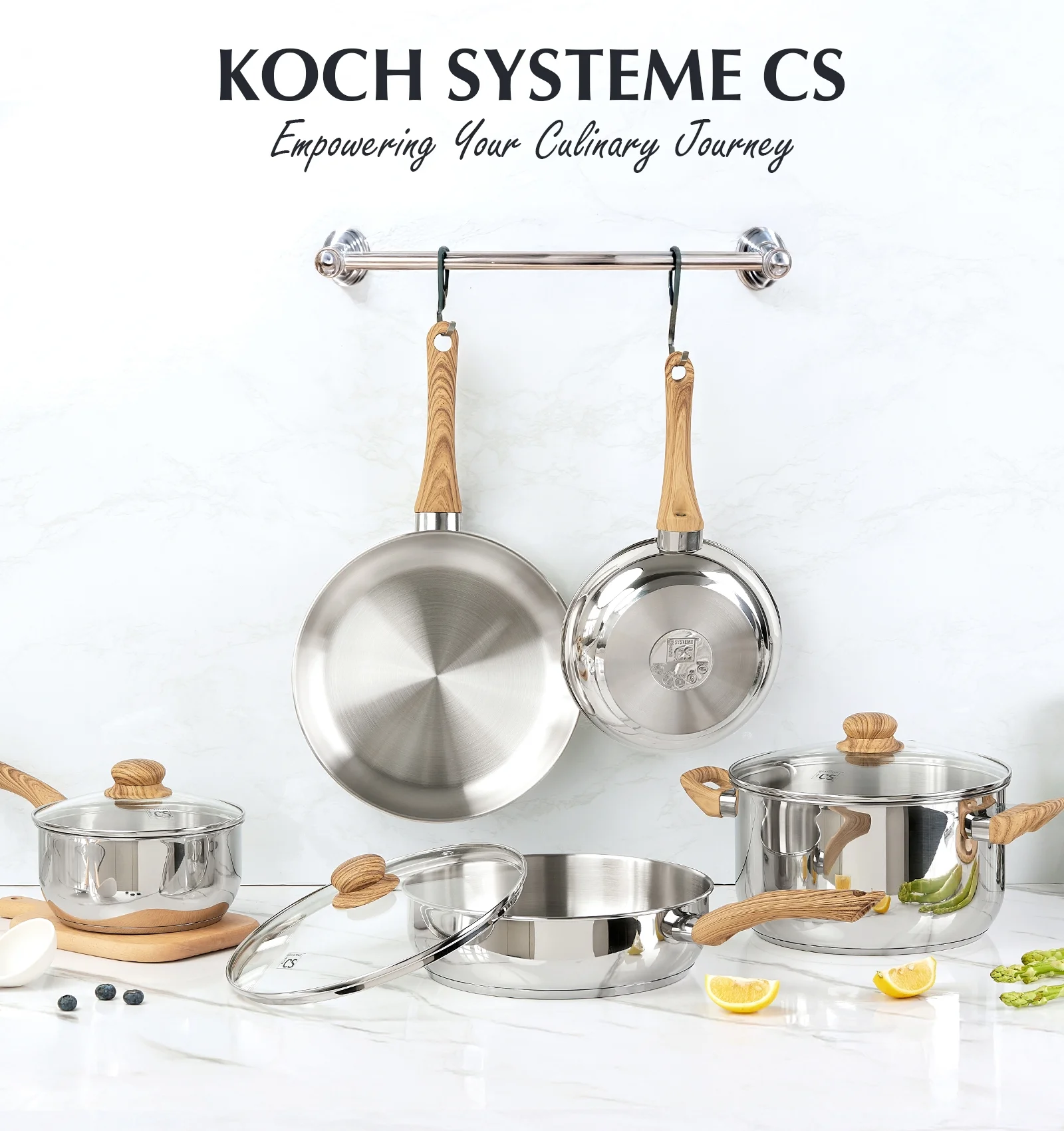 Koch Systeme CS 12 Piece Stainless Steel Coowkare Set  with Cool-Touch Bakelite Handle, Professional 18/10 Pots and Pans Set, Induction Compatible