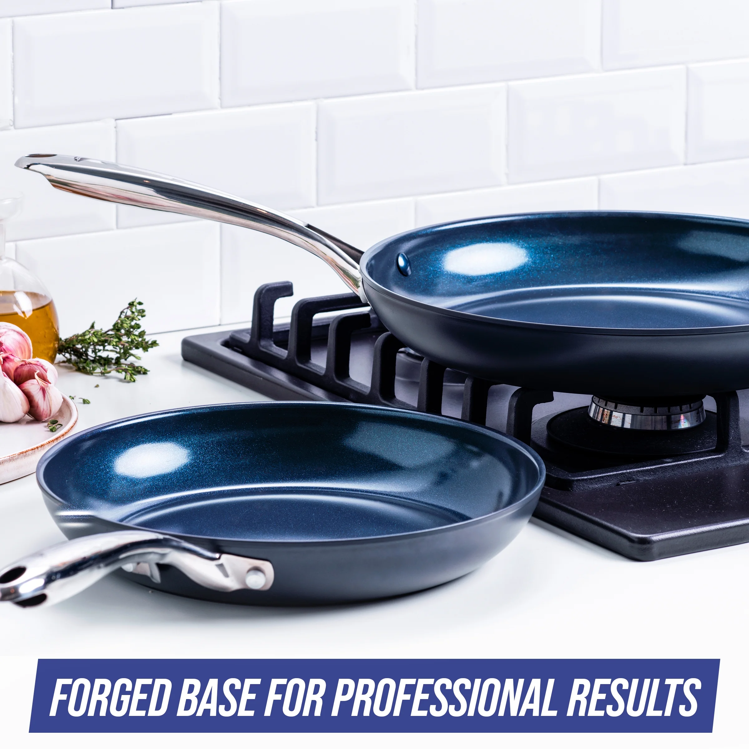 Blue Diamond Hard Anodized Toxin-Free Ceramic, Metal Utensil Safe Frying Pan Set, 10