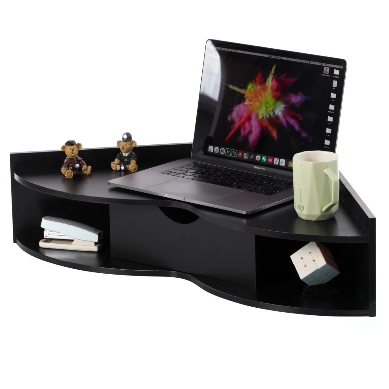 Corner Desk Heart  Shaped Wall Mounted Office Table with Drawer and Two Shelves Computer Writing Desk