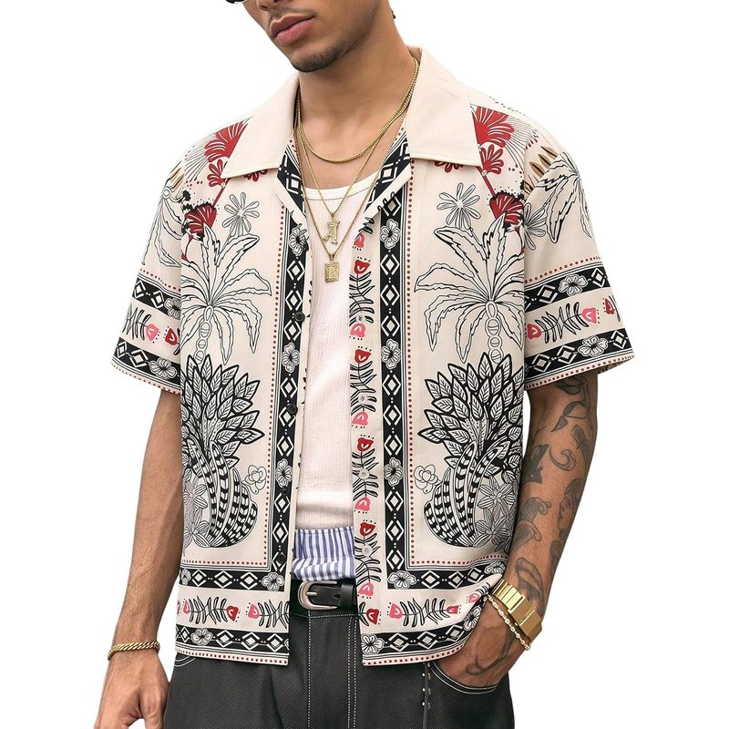 Men's Button Down Shirt Streetwear Crop Top Country Concert Outfits