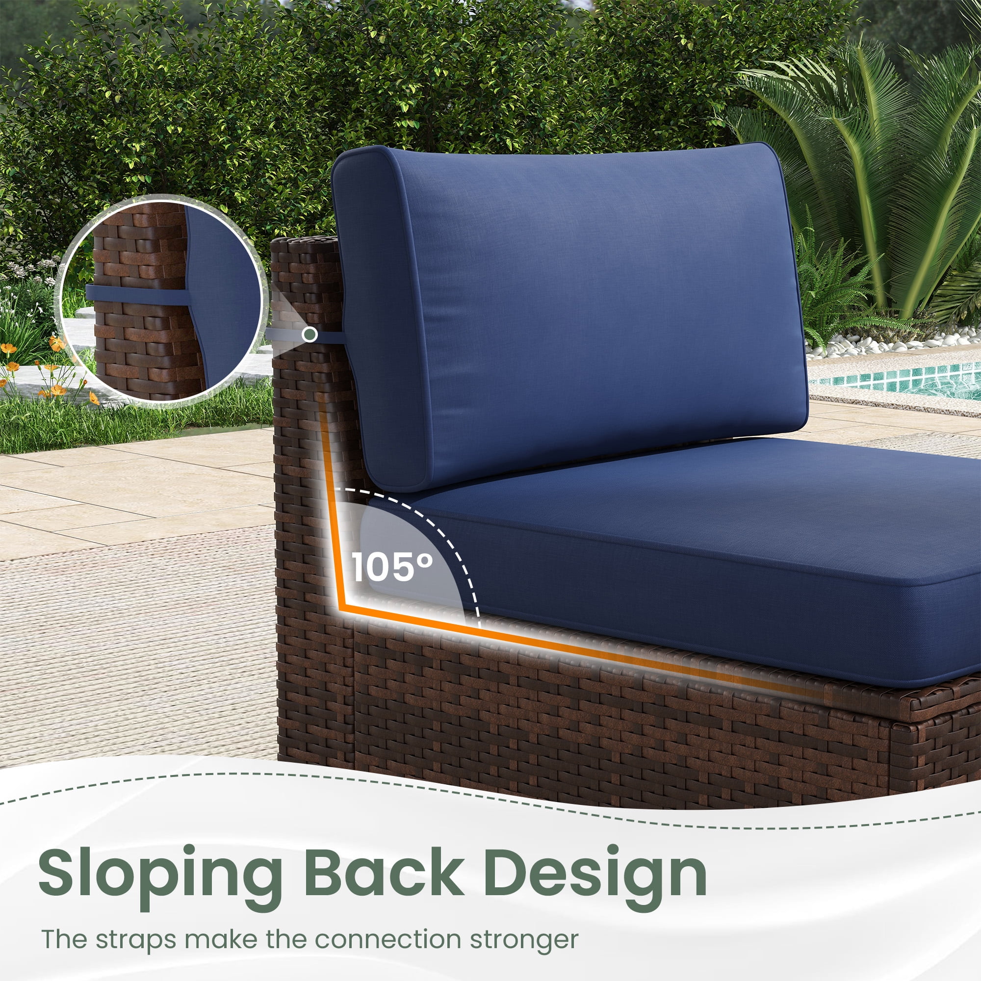 Poteban 7 Pieces Outdoor Sectional Sofa Set , PE Wicker Rattan Slanted Back Outdoor Conversation with Cushions and Glass Coffee Table for Backyard Garden, Dark Gray